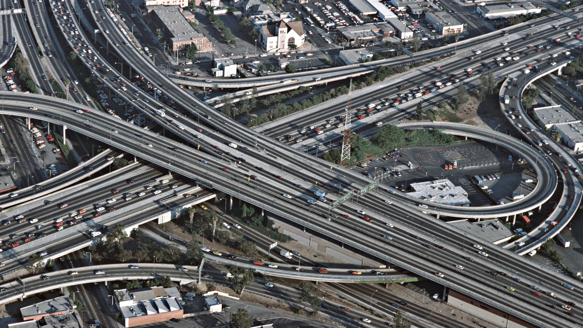 aerial image of LA freeways