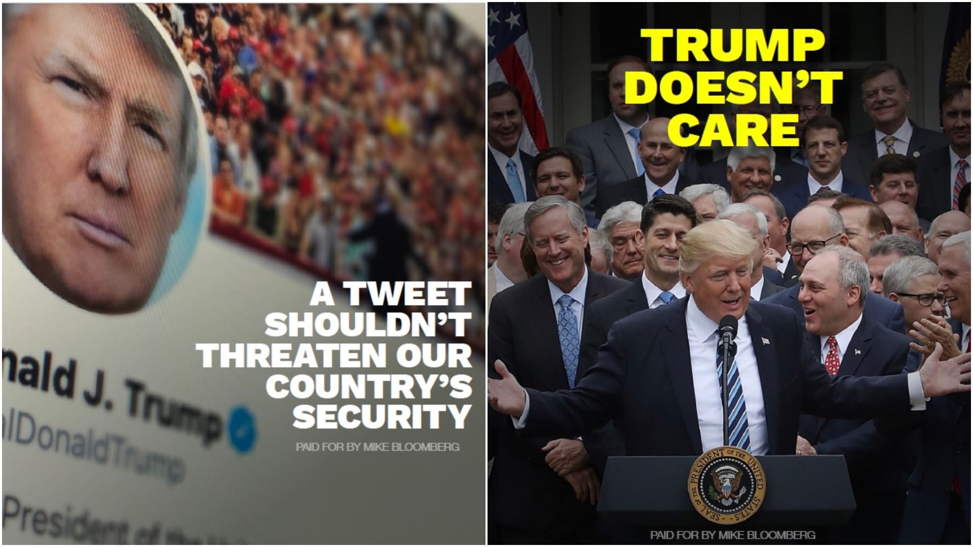 Still video images of President Trump with the caption "Trump doesn't care"