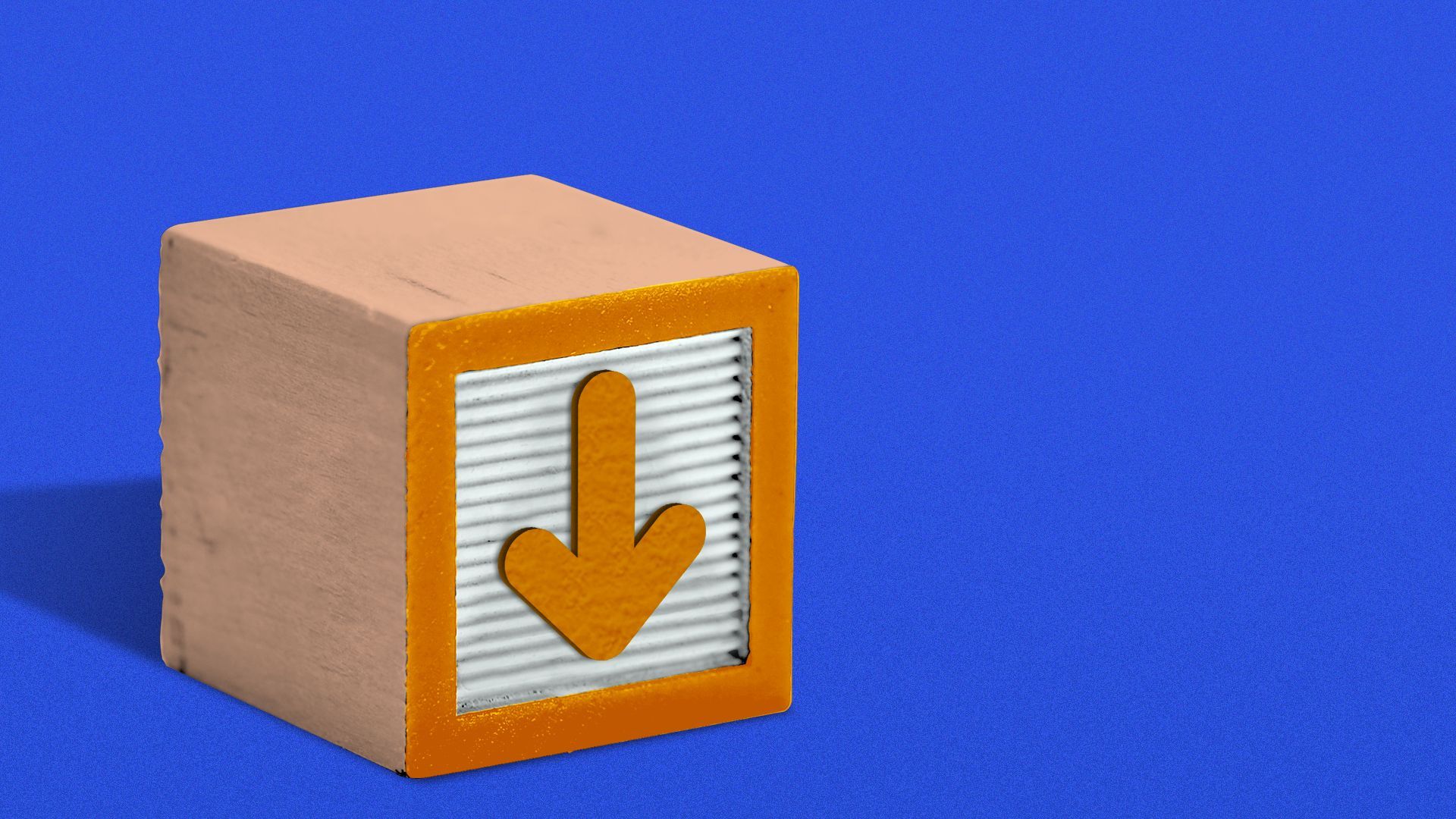 Illustration of a children's block with a downward arrow on it.