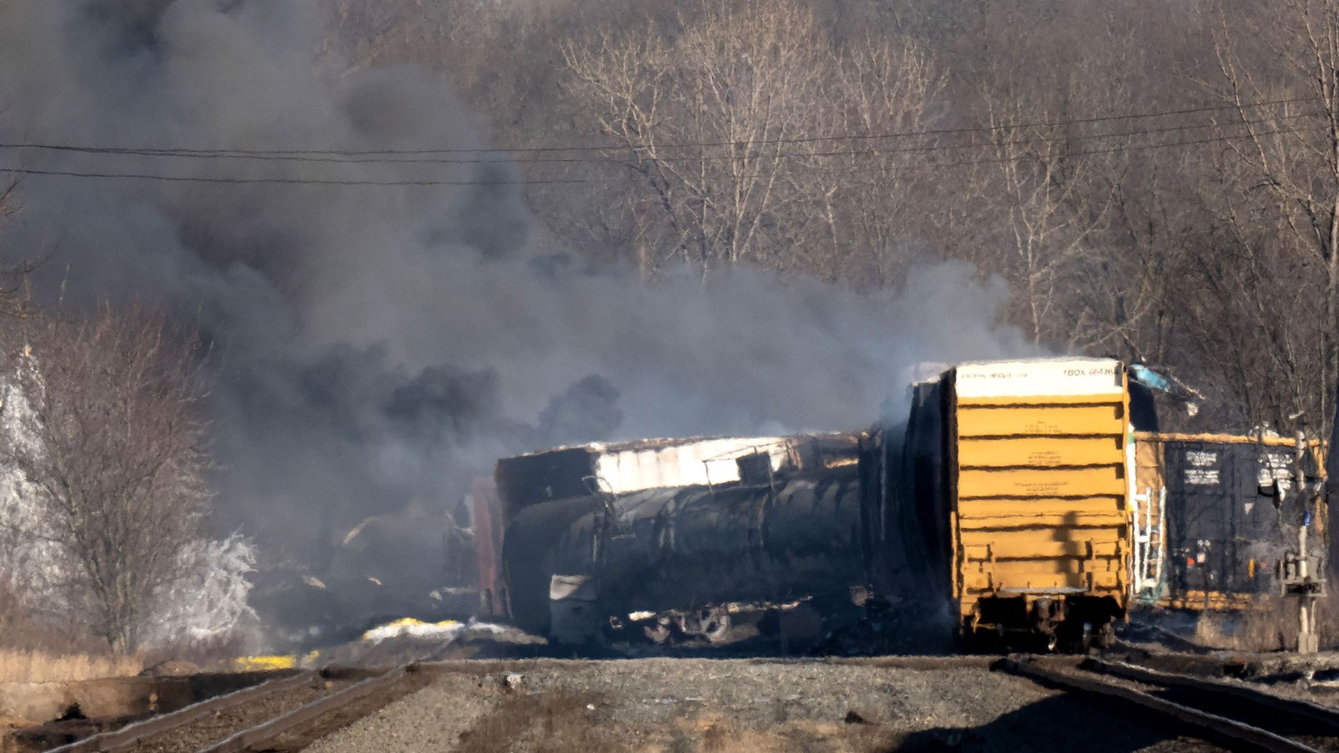 A train carrying hazardous materials is on fire near East Palestine, Ohio.
