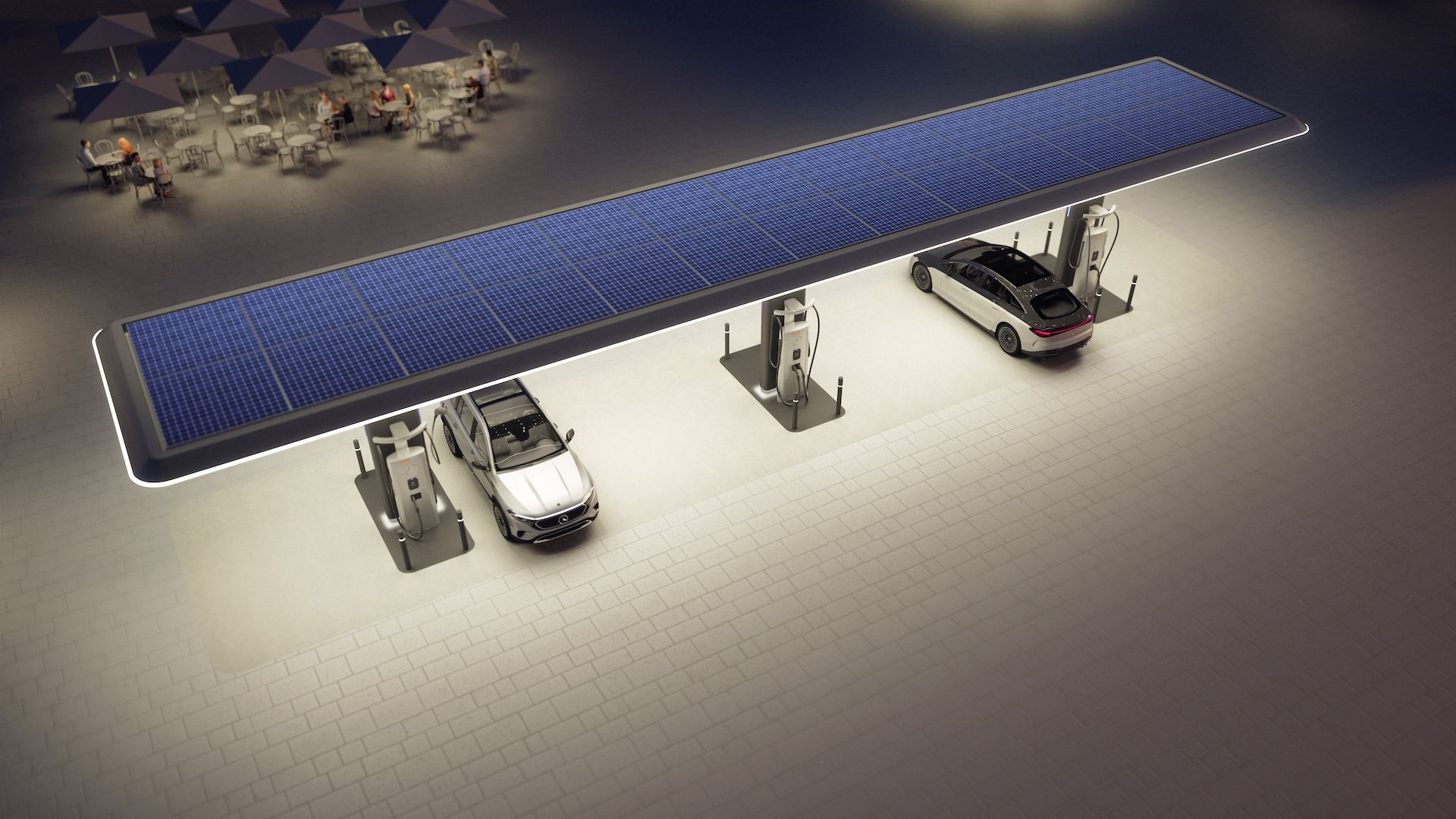 Artist's rendering of planned Mercedes-Benz charging stations in North America