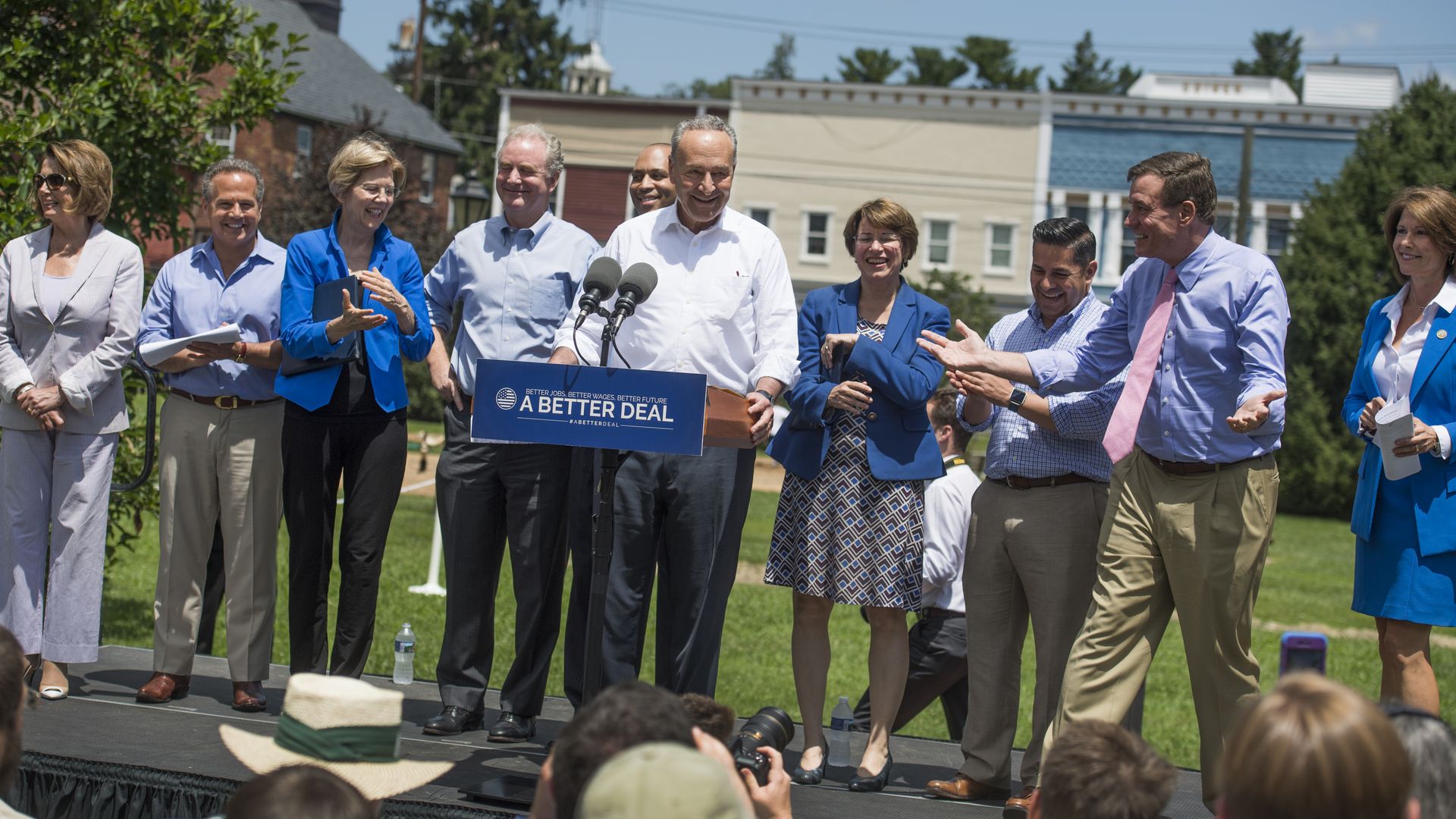 Democrats standing outside of the Capitol introducing A Better Deal