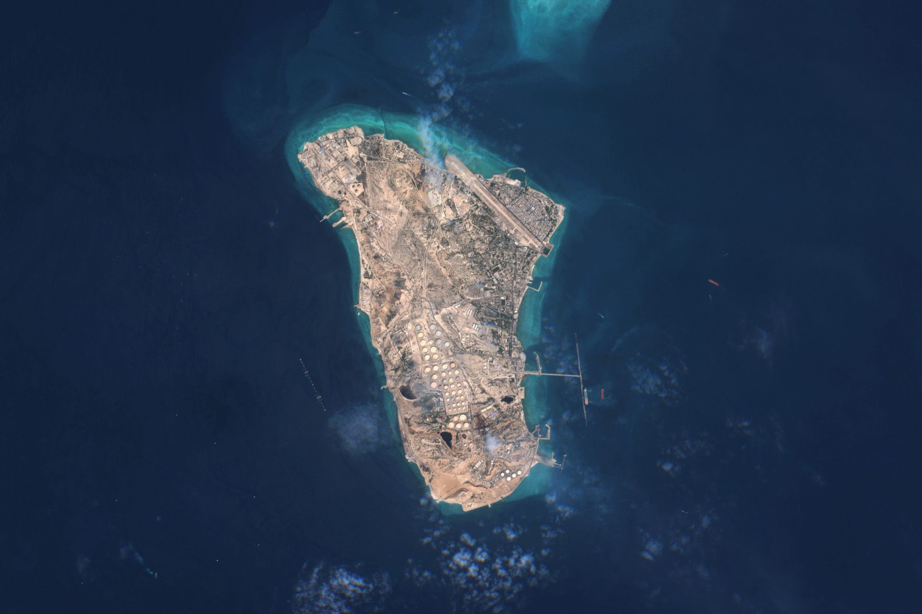 Satellite image of Kharg Island, an Iranian island in the Persian Gulf.
