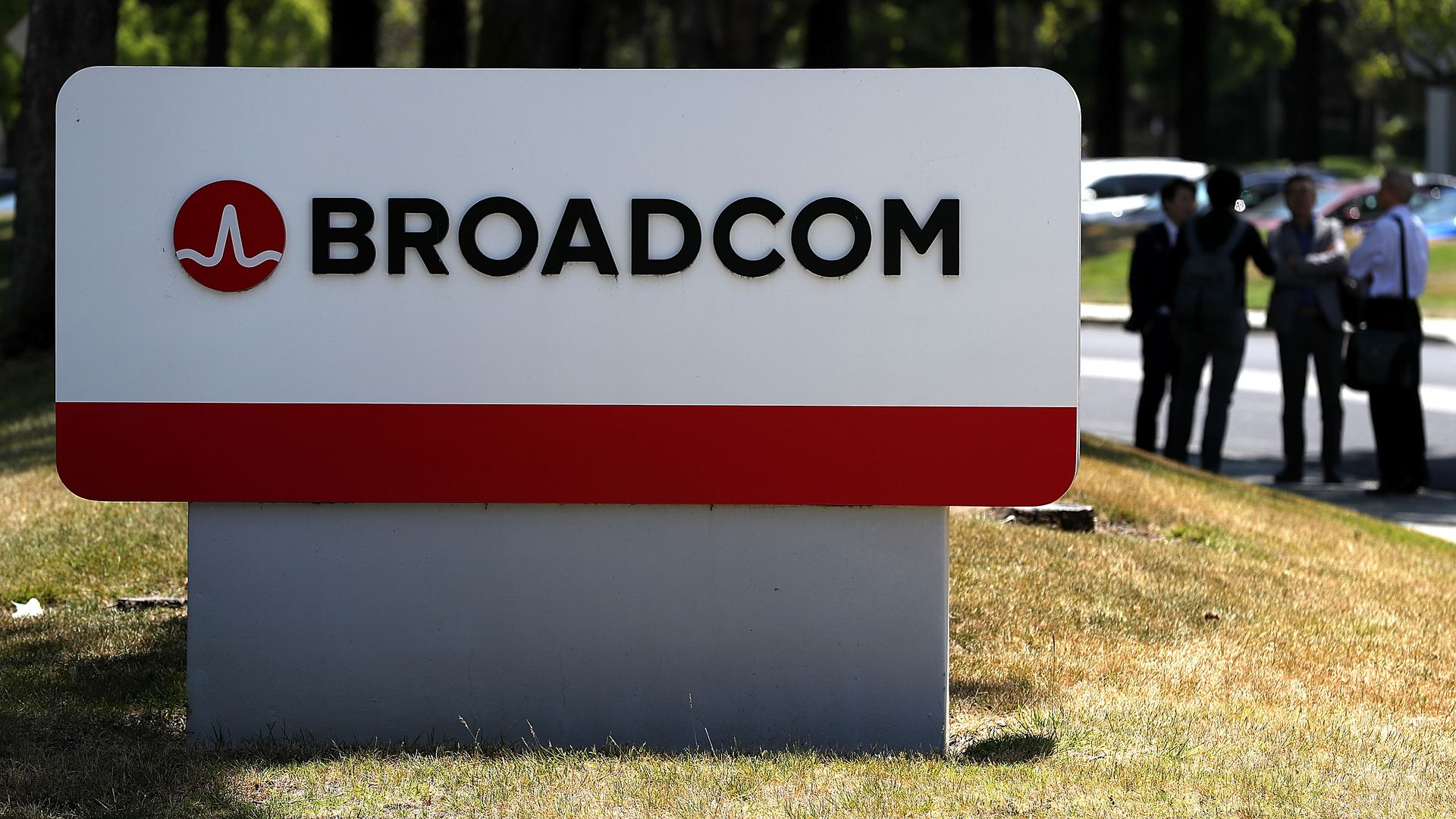 A Broadcom sign outside company offices.