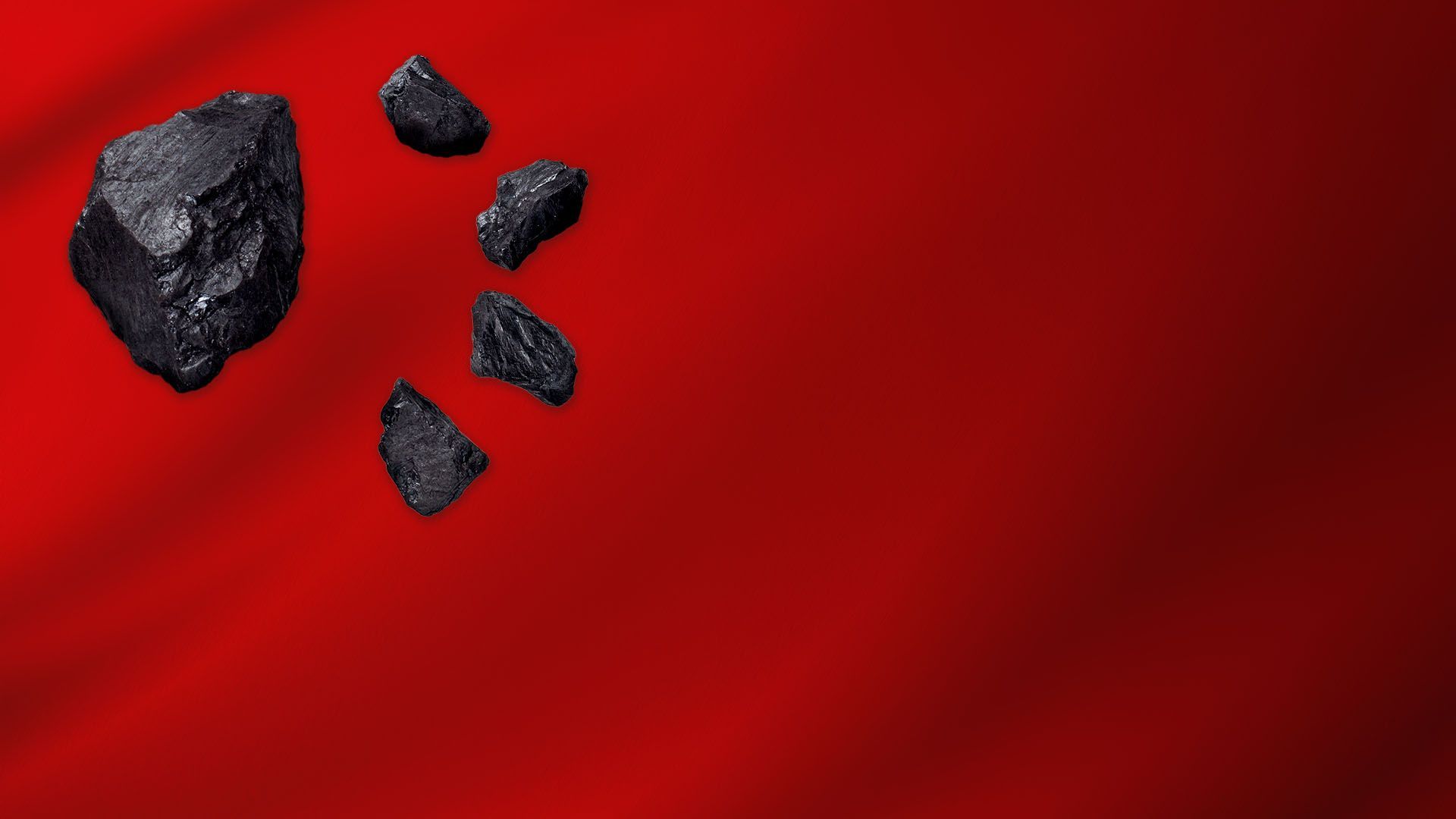 Illustration of China's flag with pieces of coal replacing the stars.