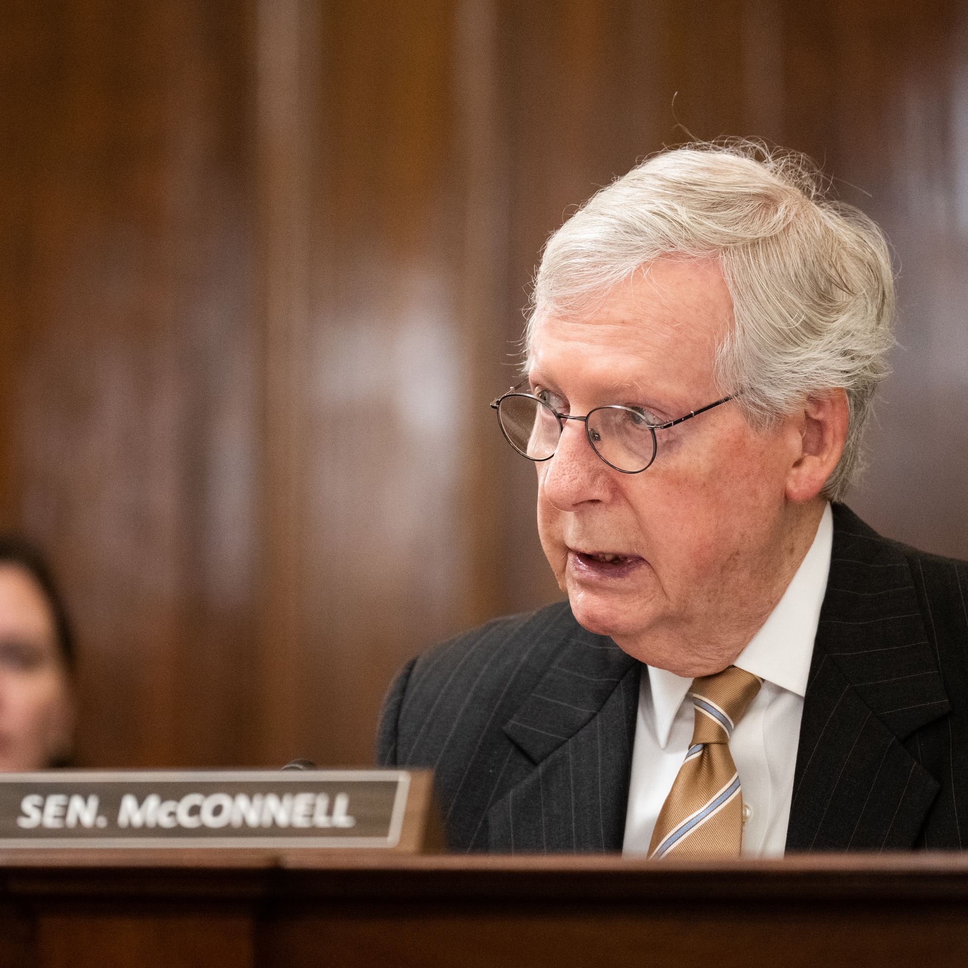 Senate Minority Leader Mitch McConnell (R-Ky.) at a Senate Rules Committee hearing.
