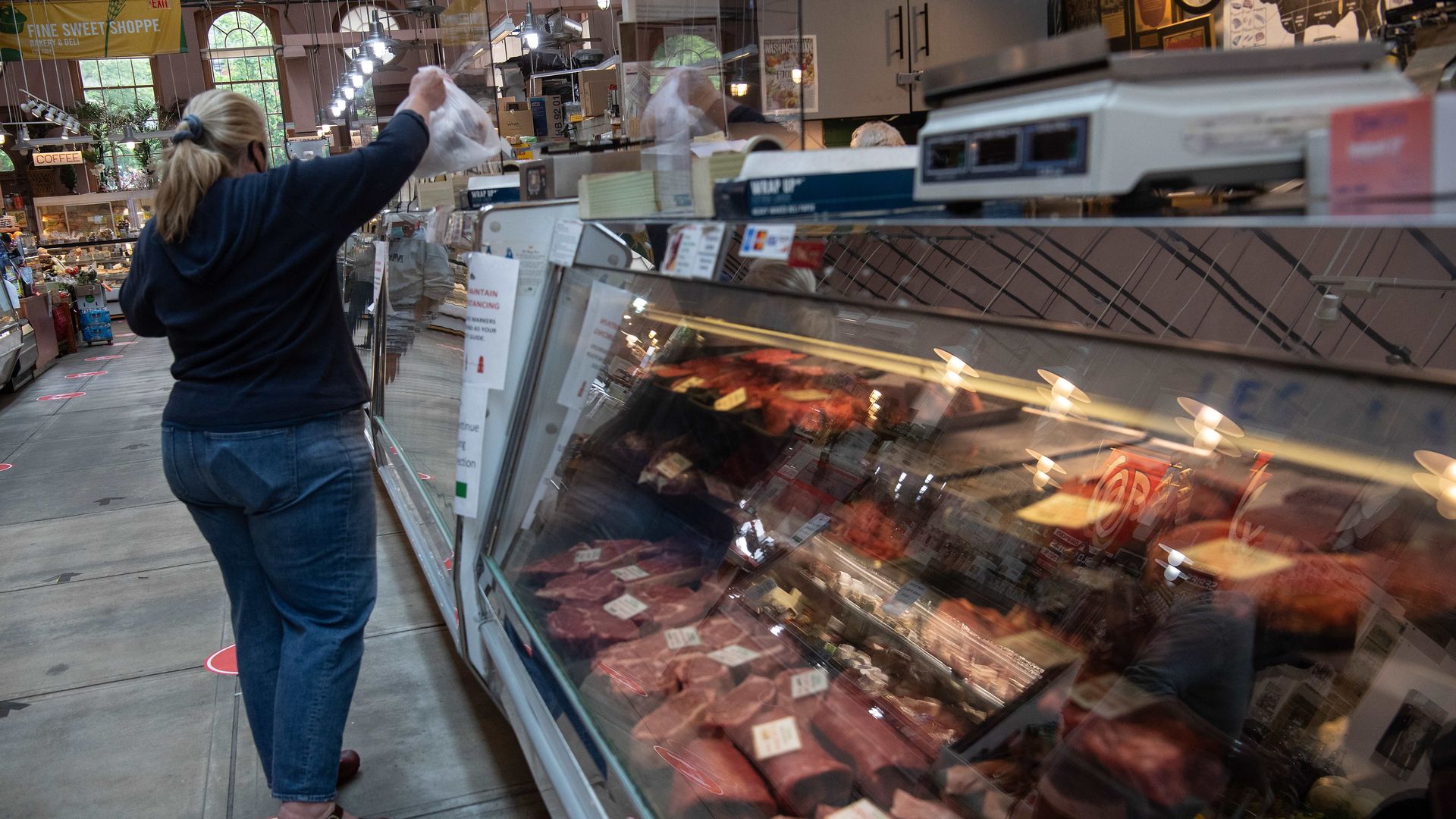 Meat in grocery shelf.