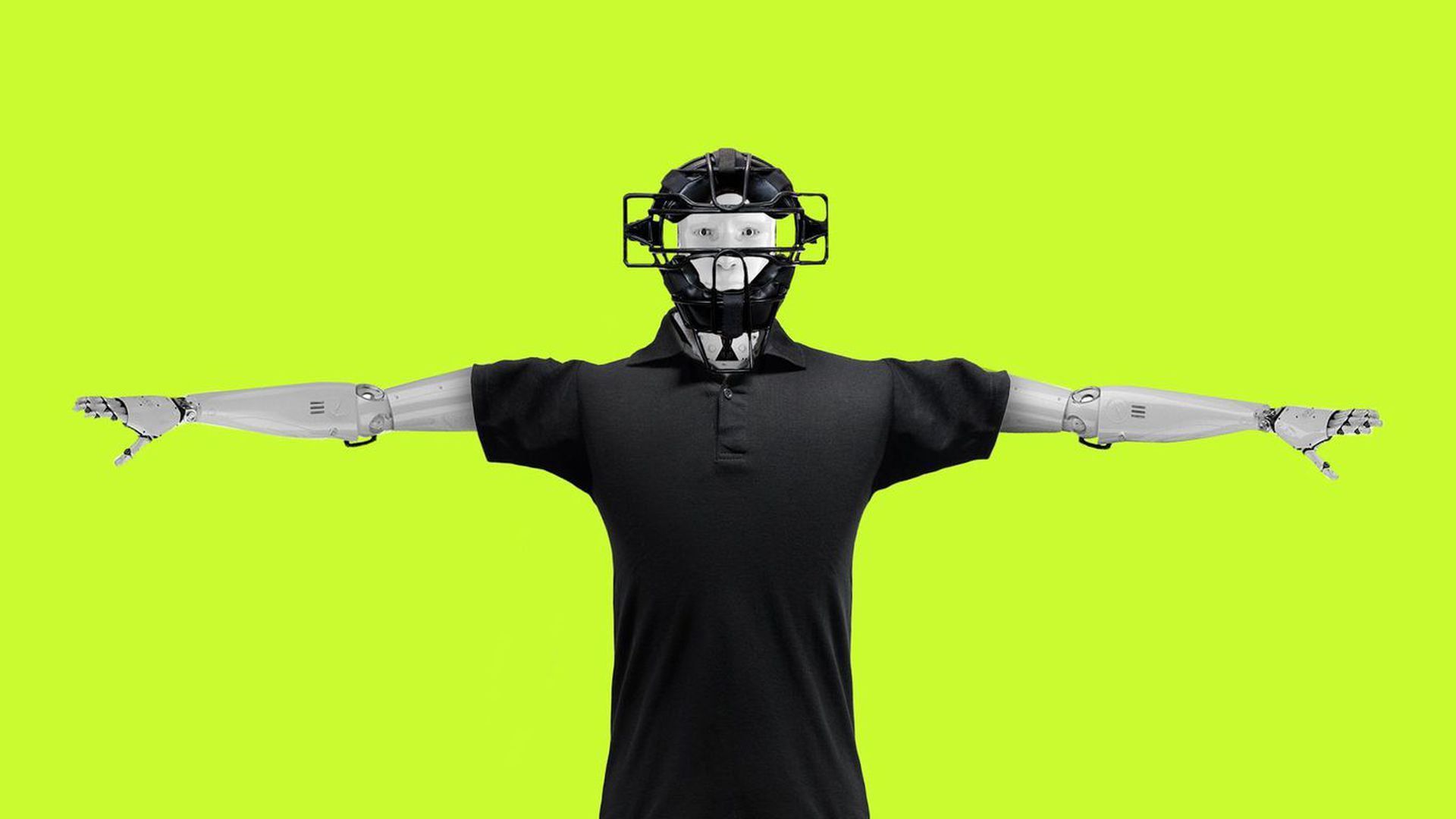 Illustration of a robot wearing an umpire's outfit.