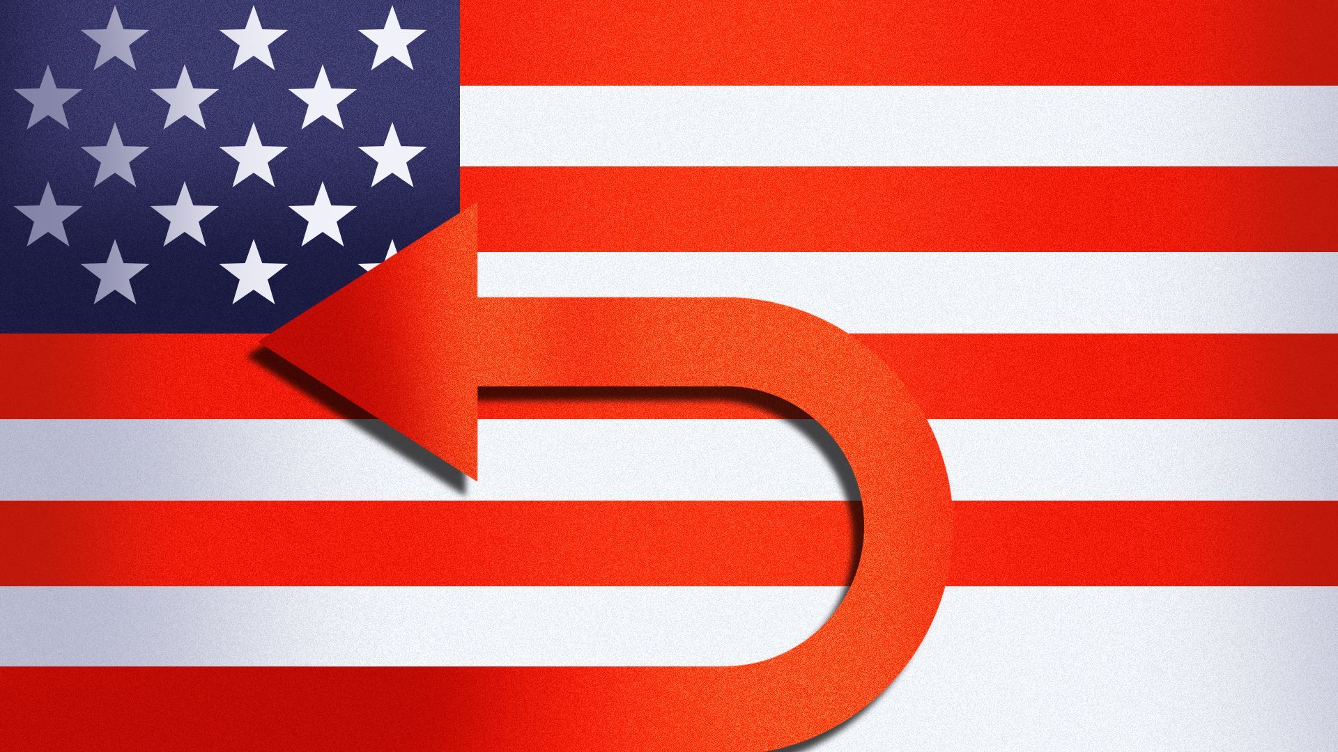 Illustration of an American flag with the bottom stripe forming a reverse arrow