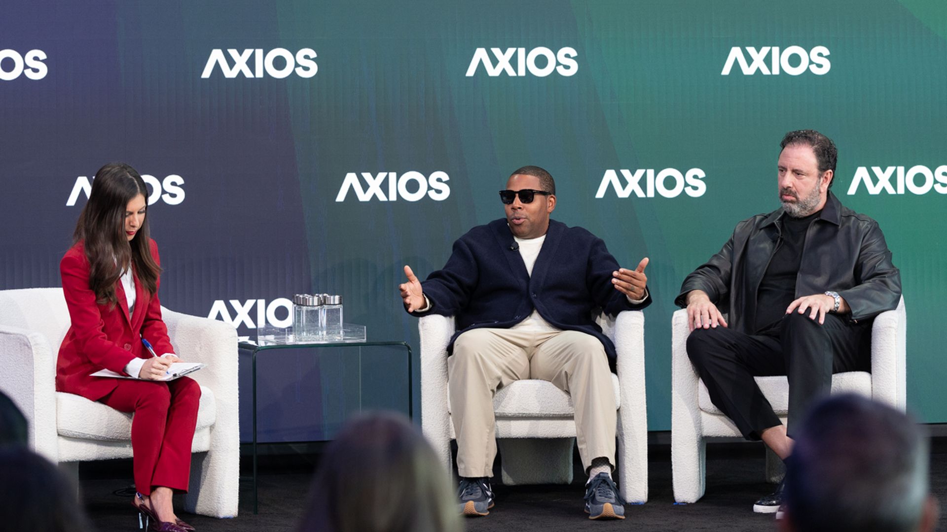 Axios' Sara Fischer speaks with actor and comedian Kenan Thompson and Range Media co-founder and CEO Peter Micelli at Media Trends Live on Oct. 20 in New York City.