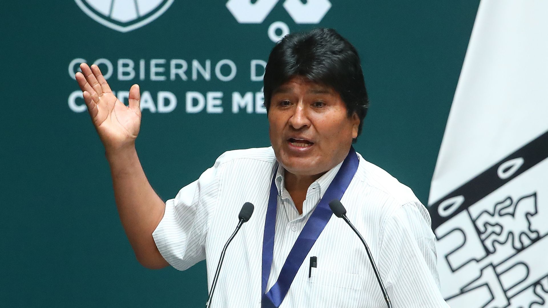 Former president of Bolivia Evo Morales speaks during an event honoring him at City Hall on November 13, 2019 in Mexico City, Mexico.