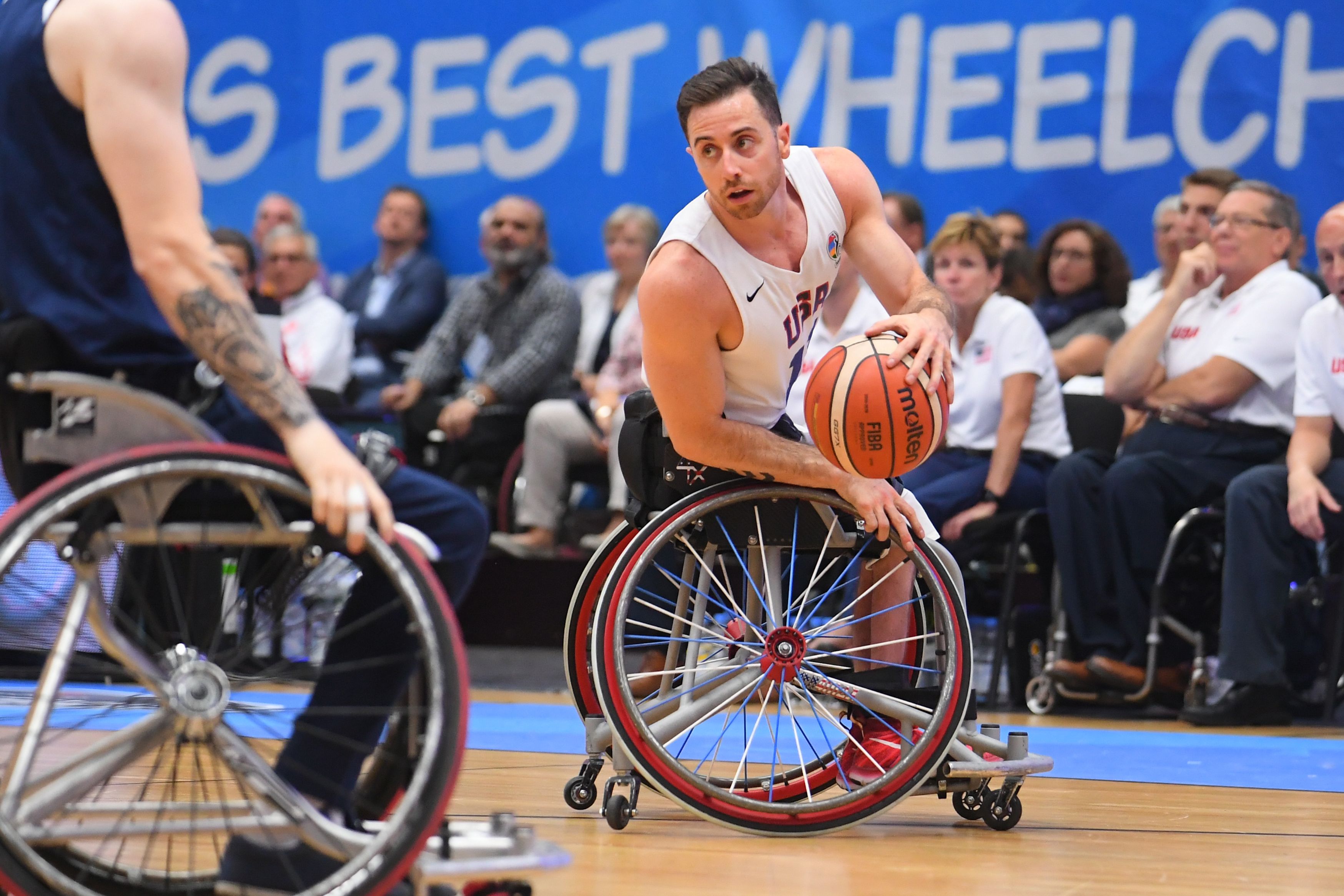 Steve Serio of the United States in action in the Men's final between Great Britain and USA during the Wheelchair Basketball World Championships