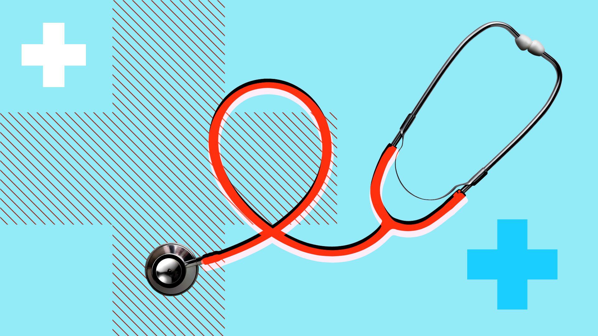 Illustration of a stethoscope and crosses.