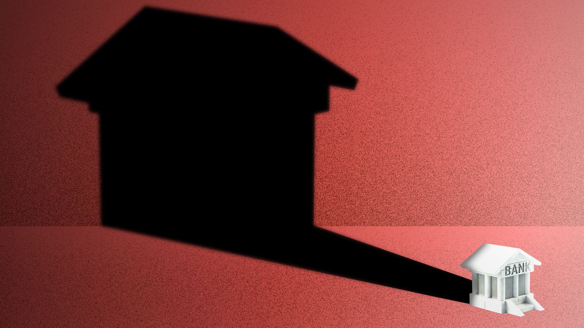 Illustration of a tiny bank with a huge shadow.