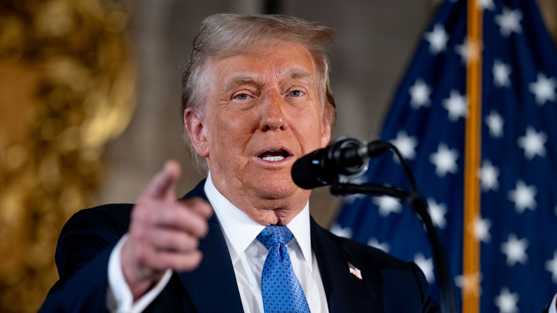 President-elect Donald Trump speaks at a news conference at Trump's Mar-a-Lago resort on December 16, 2024 in Palm Beach, Florida. In a news conference that went over an hour, Trump announced that SoftBank will invest over $100 billion in projects in the United States including 100,000 artificial in