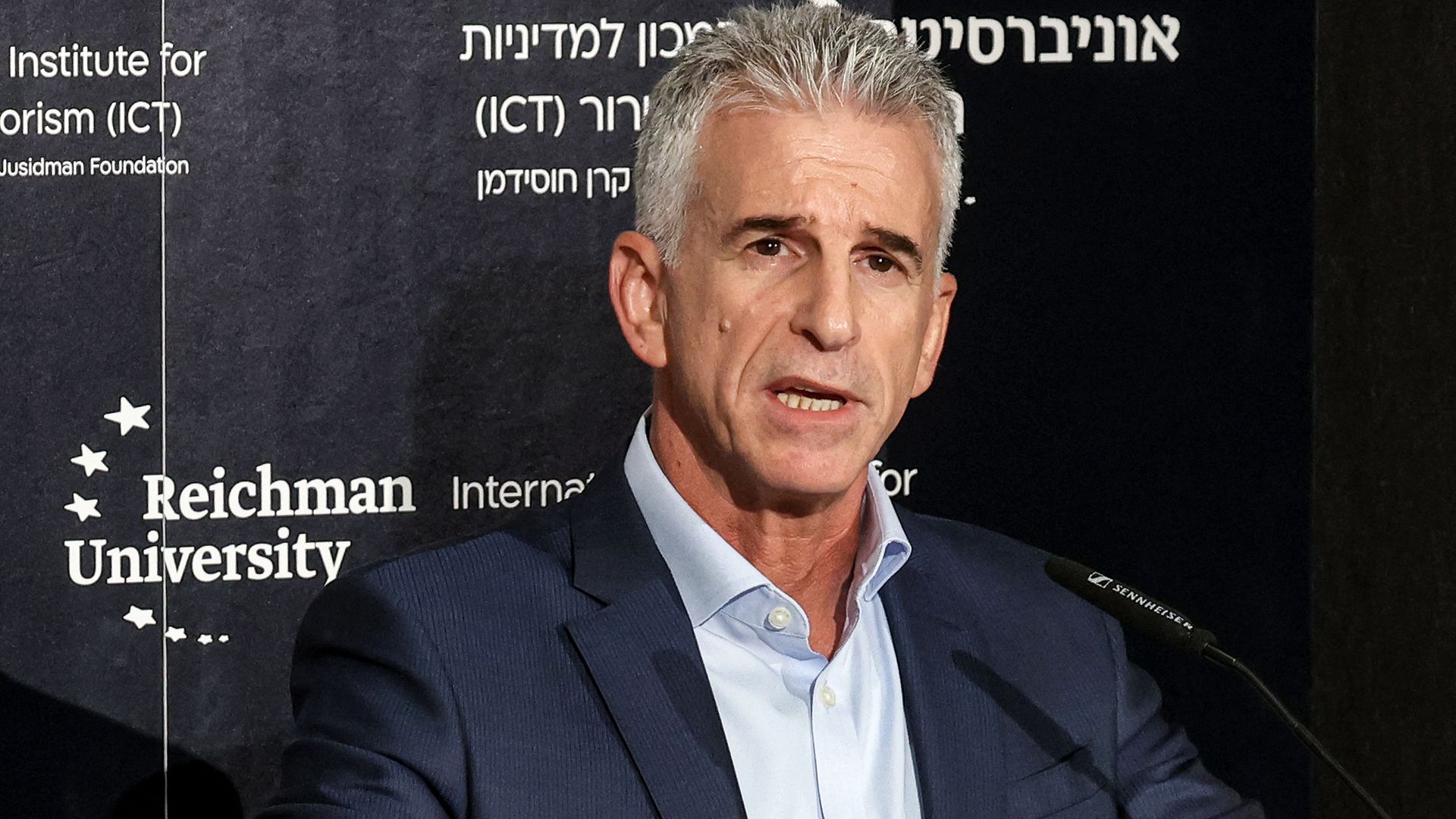 Israel's Mossad Director David Barnea speaks during the International Institute for Counter-Terrorism (ICT) World Summit in the central coastal city of Herzliya on September 10, 2023.