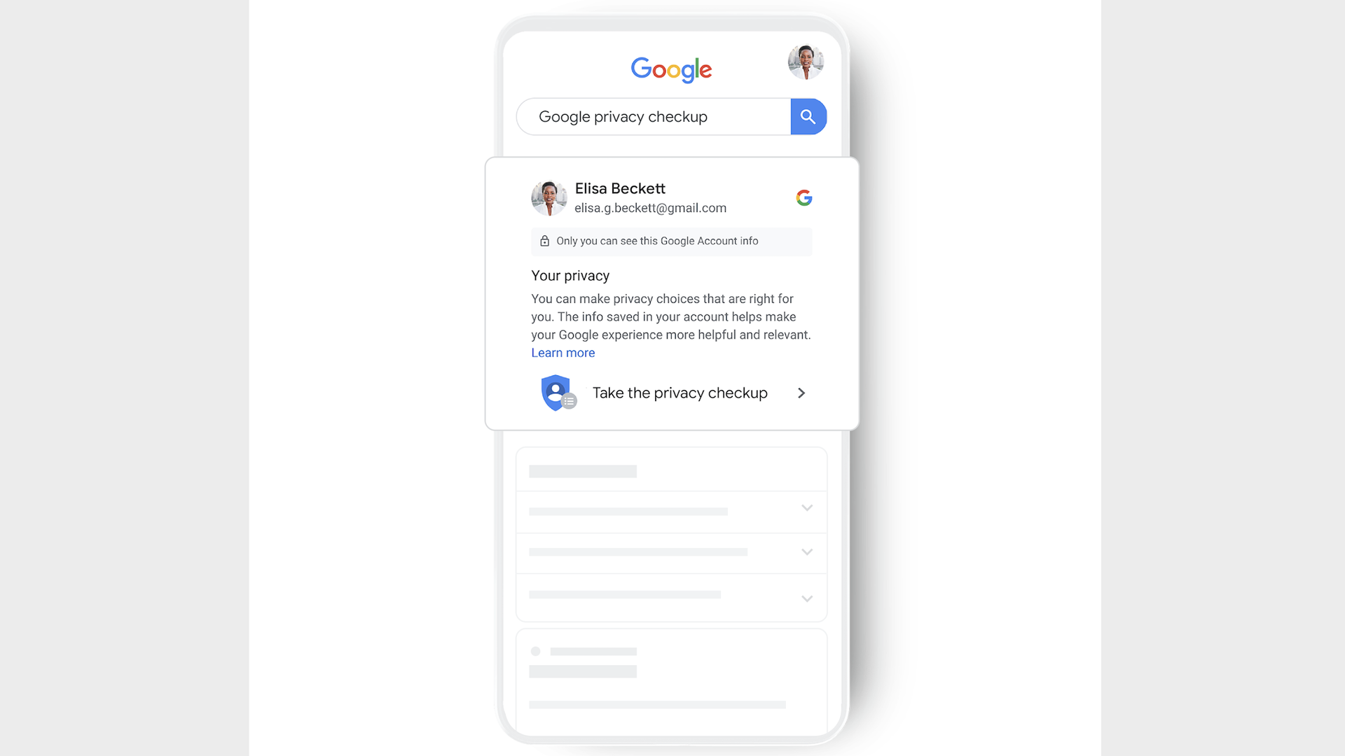 A screenshot of Google's new privacy checkup