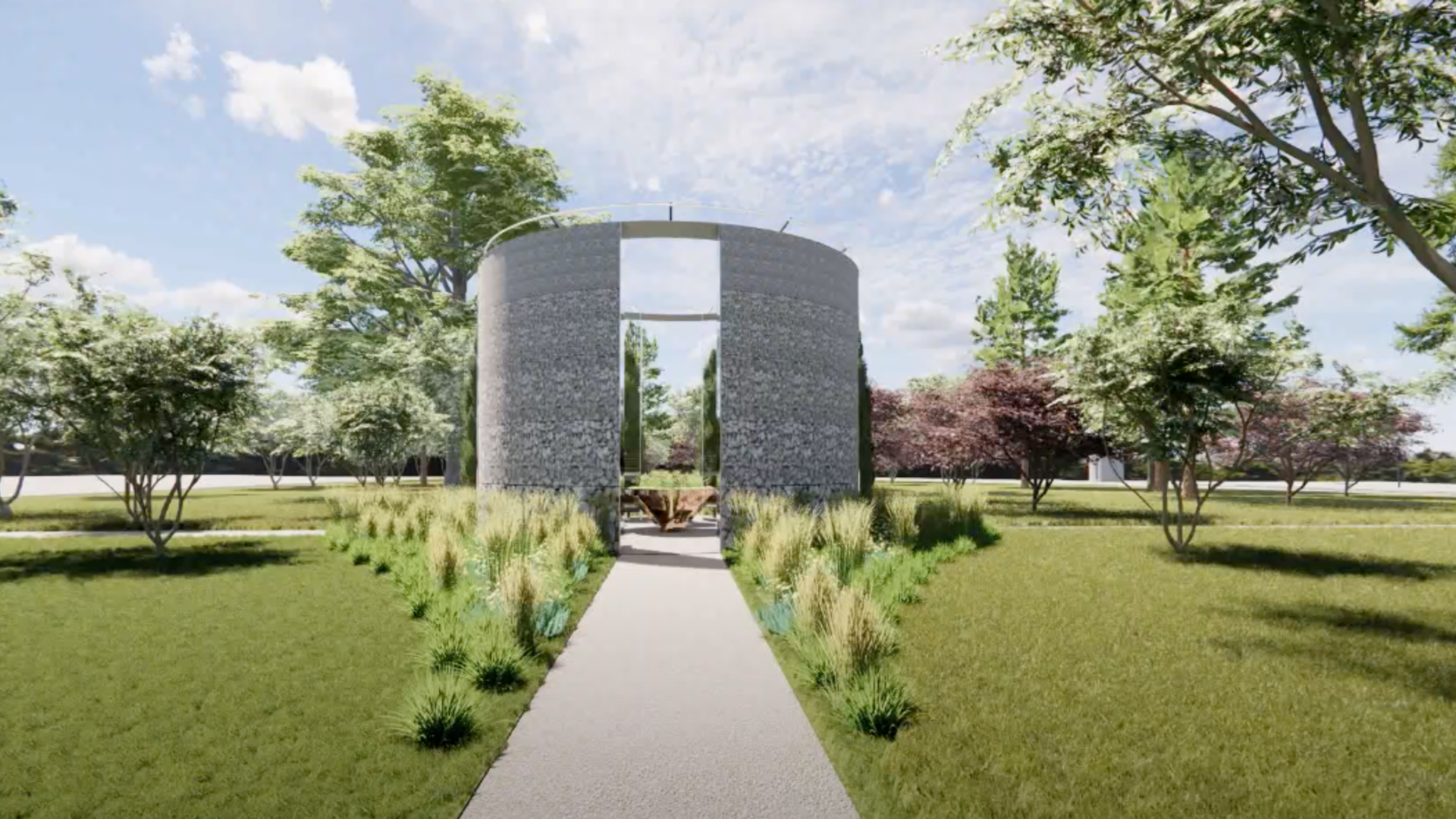 An illustration of the proposed Water Curia project at Water Works Park in Des Moines.