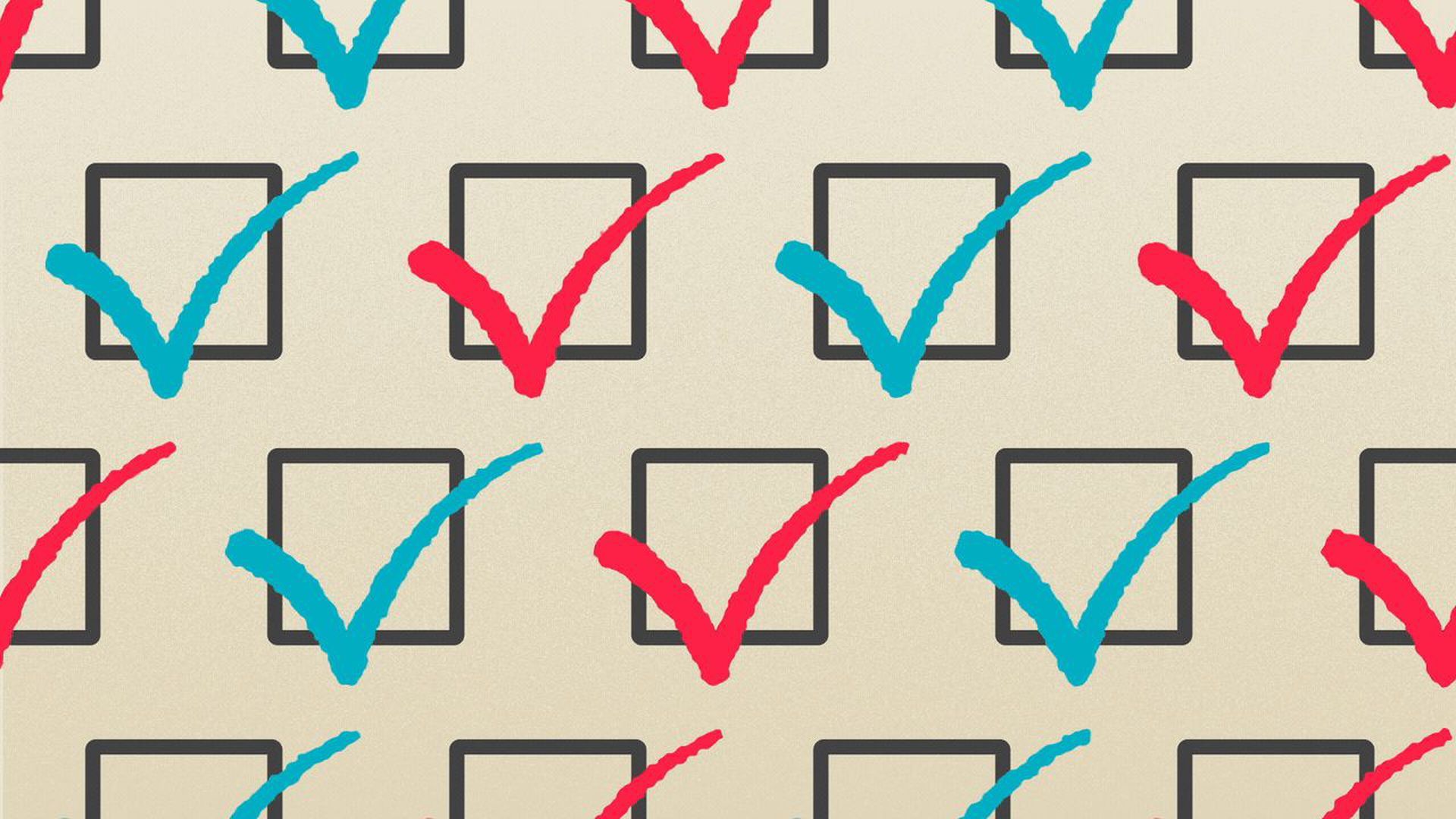 An illustration of blue and red checkmarks on a ballot.