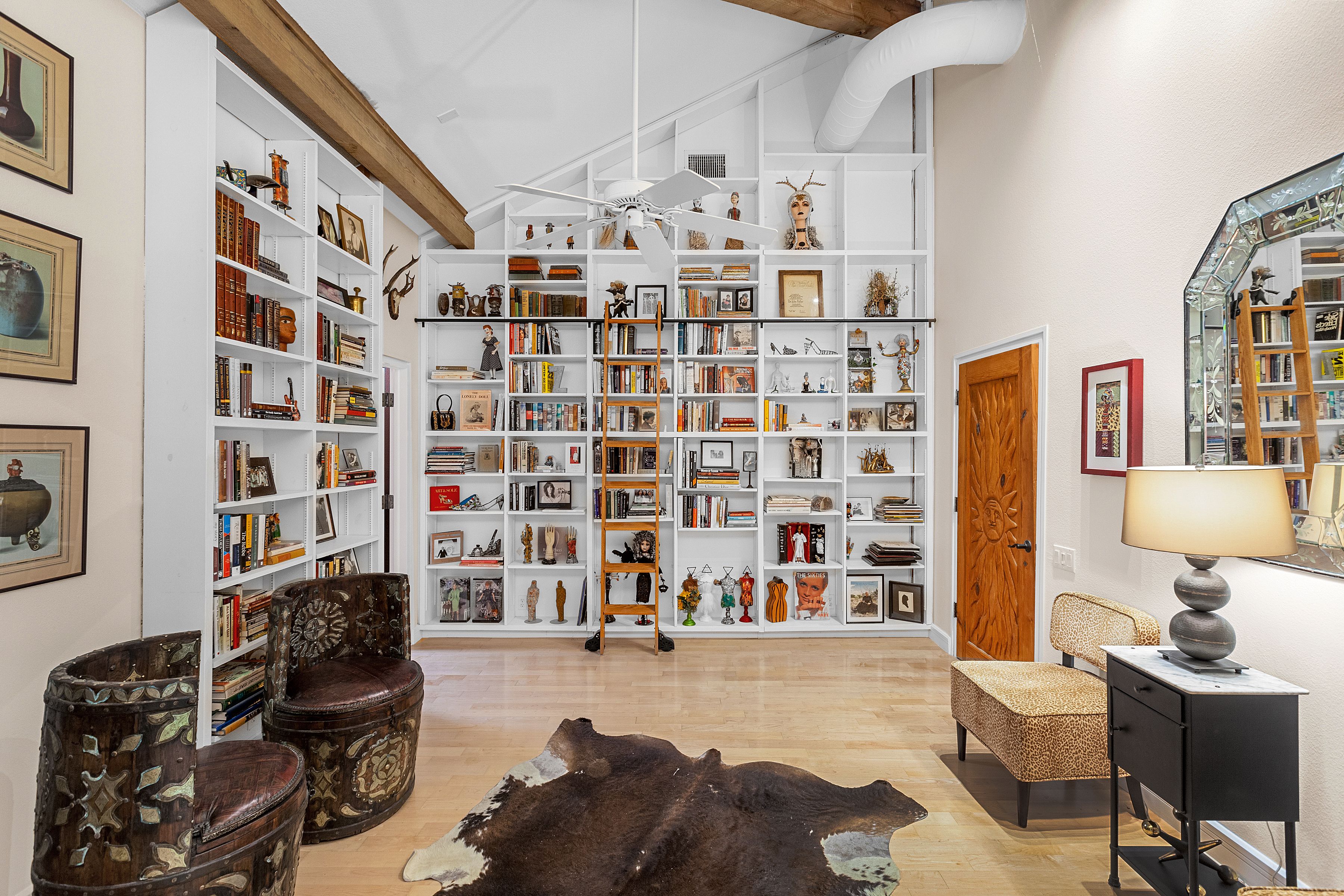 A library with built-in bookshelves.