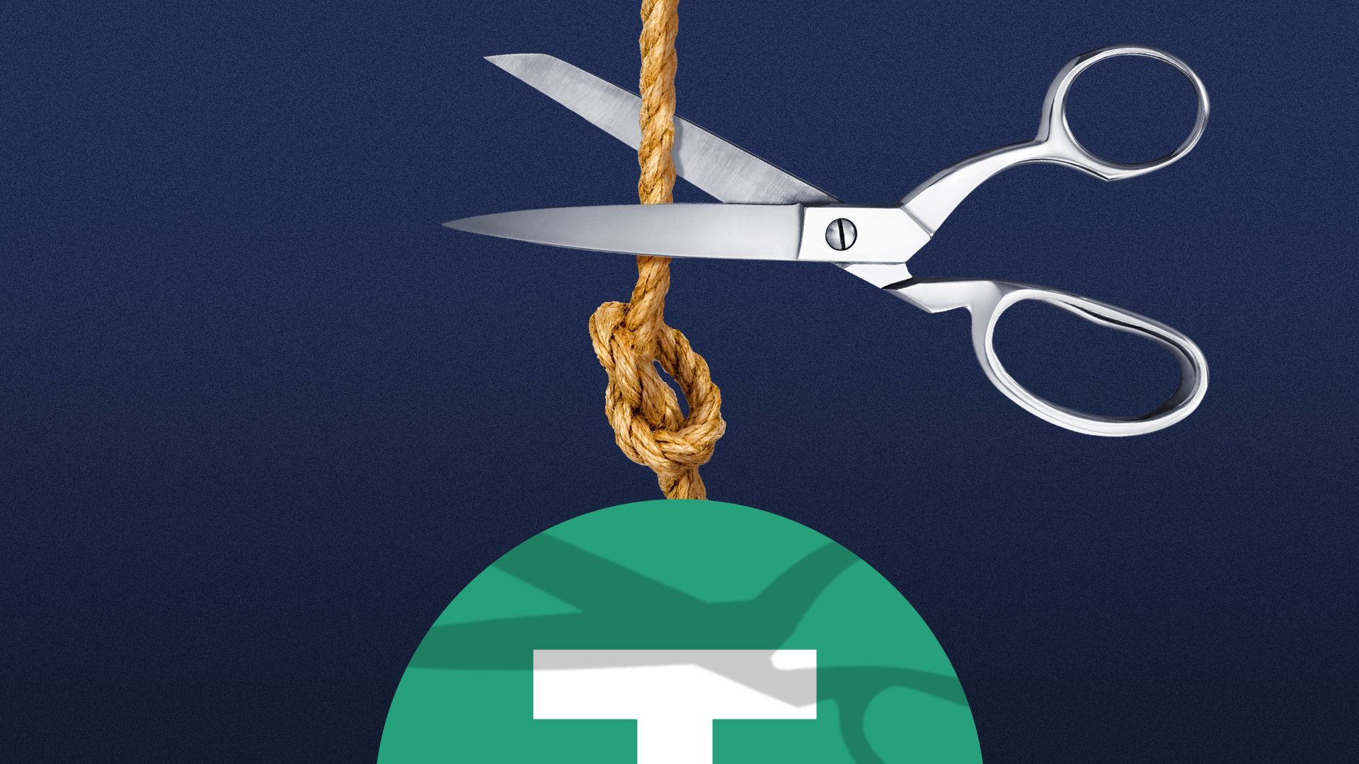 Illustration of a scissors cutting a rope attached to the Tether logo.
