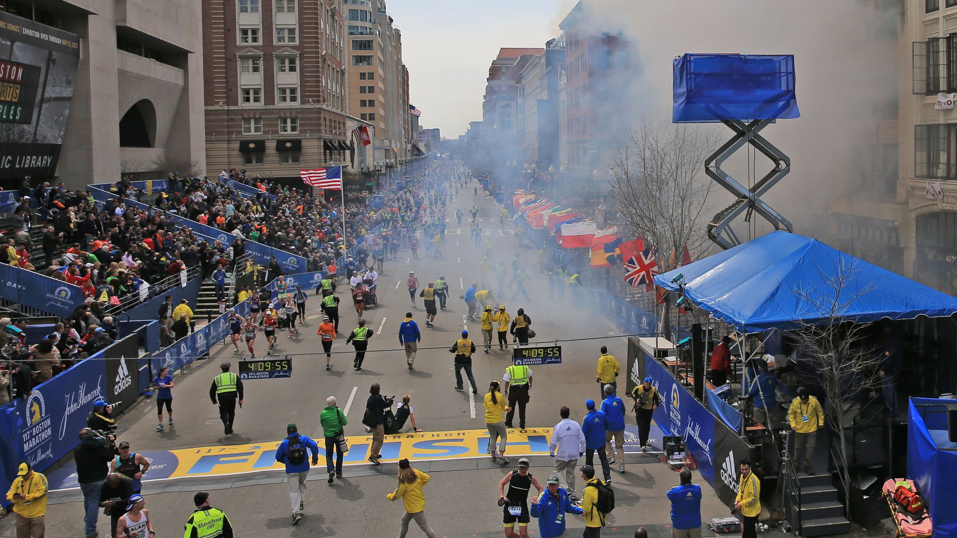 Two explosions went off near the finish line of the 117th Boston Marathon on April 15, 2013.