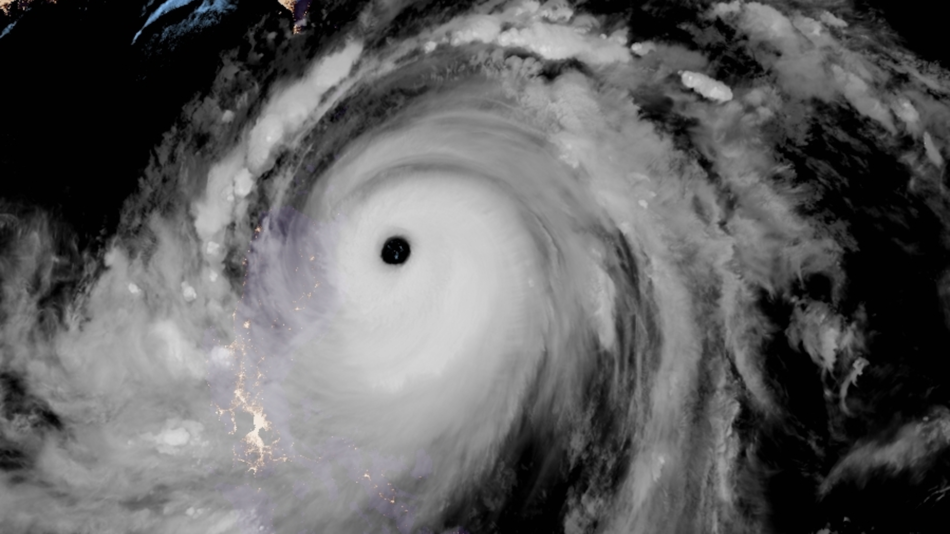 Satellite photo of Super Typhoon Mangkhut striking the Philippines