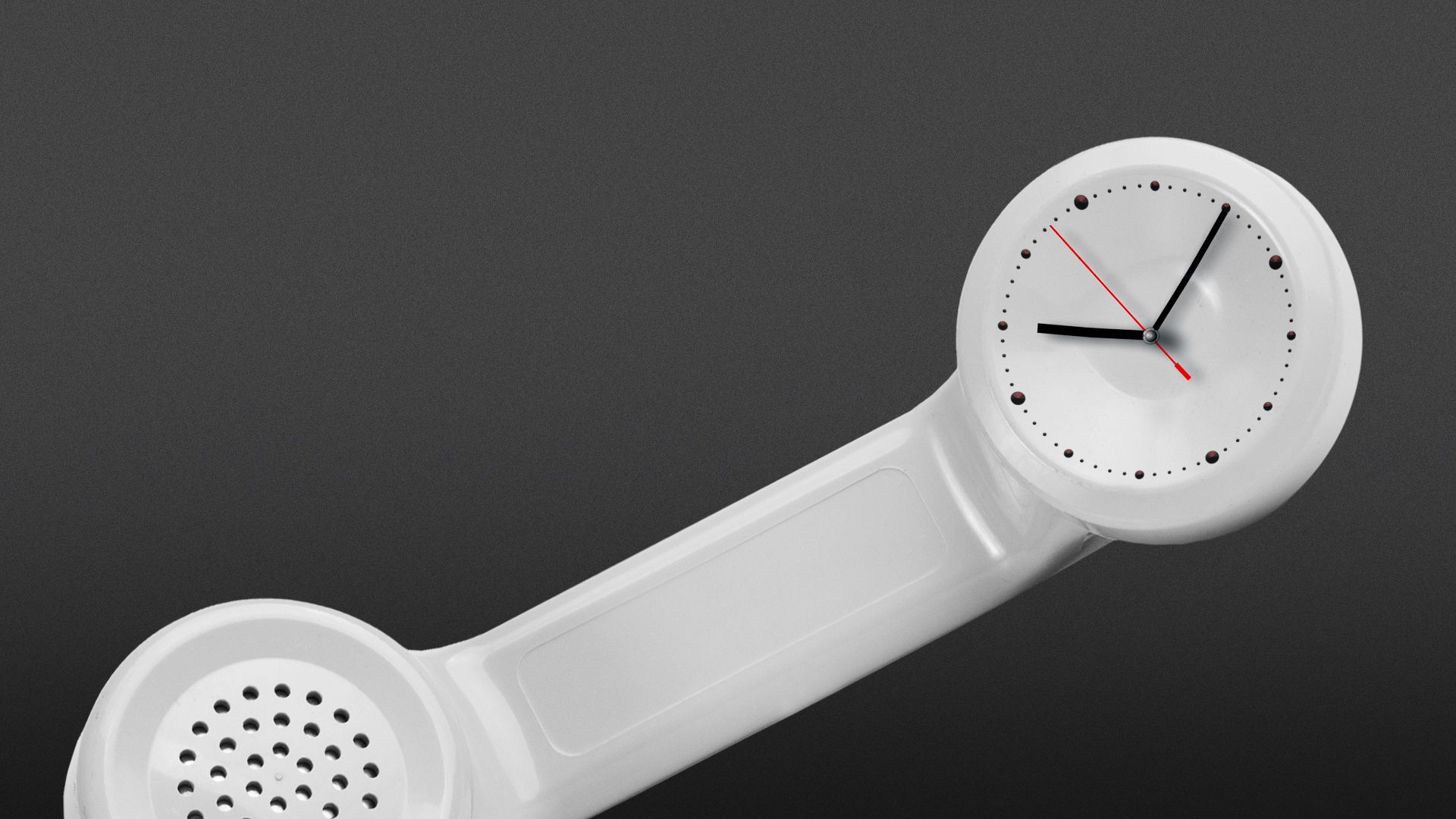 Illustration of an old phone with a clock face on the ear piece