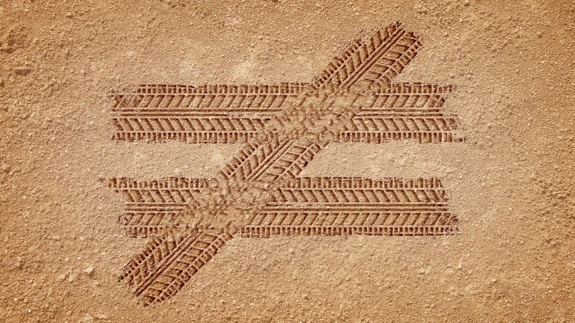 Illustration of bicycle tracks making the unequal sign. 