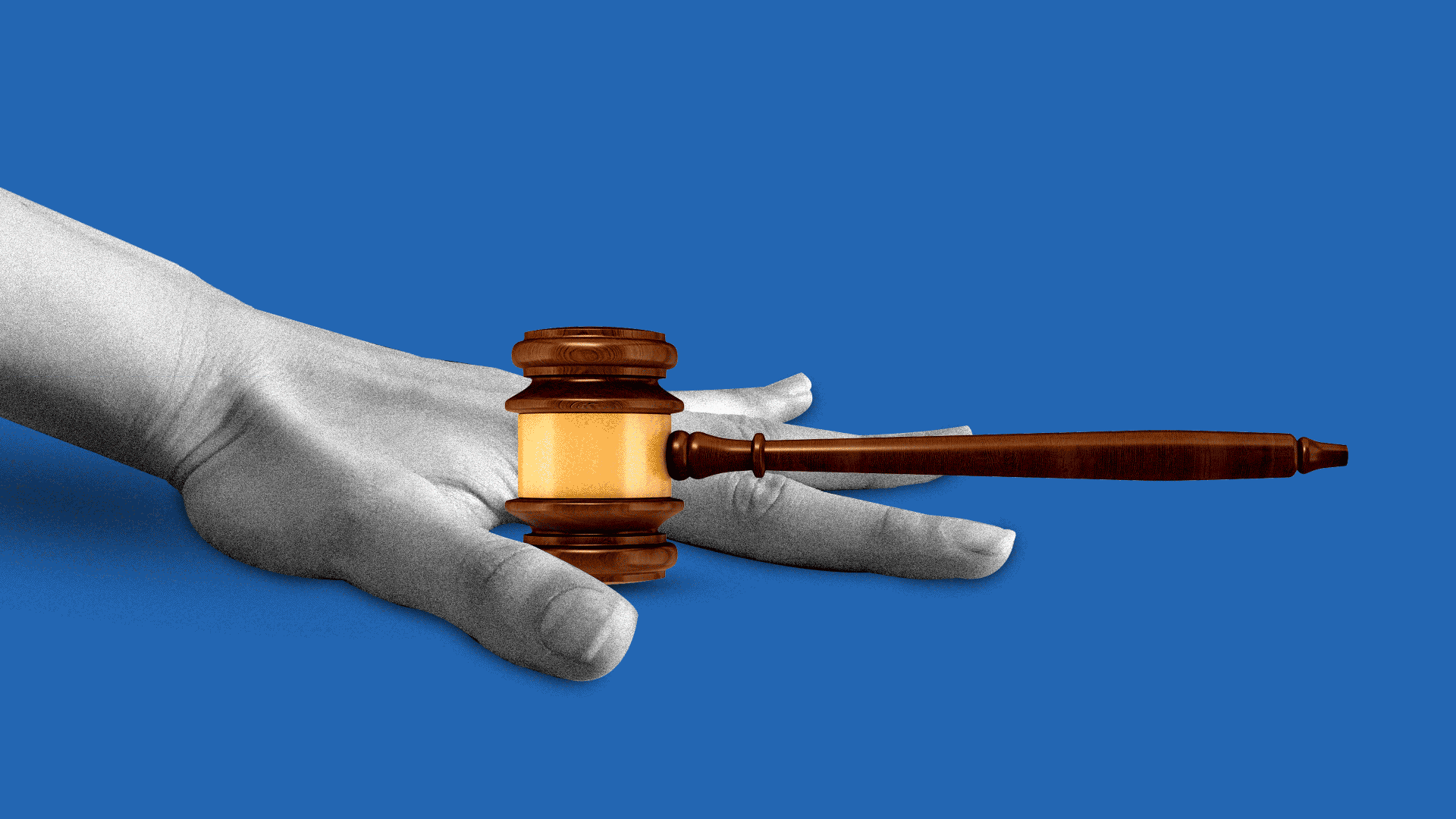 A gif illustration of a gavel hitting between the fingers of an open hand.