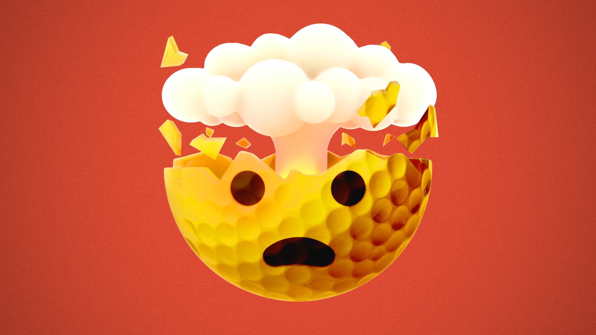 Illustration of the “mind blown” emoji made of a golf ball.