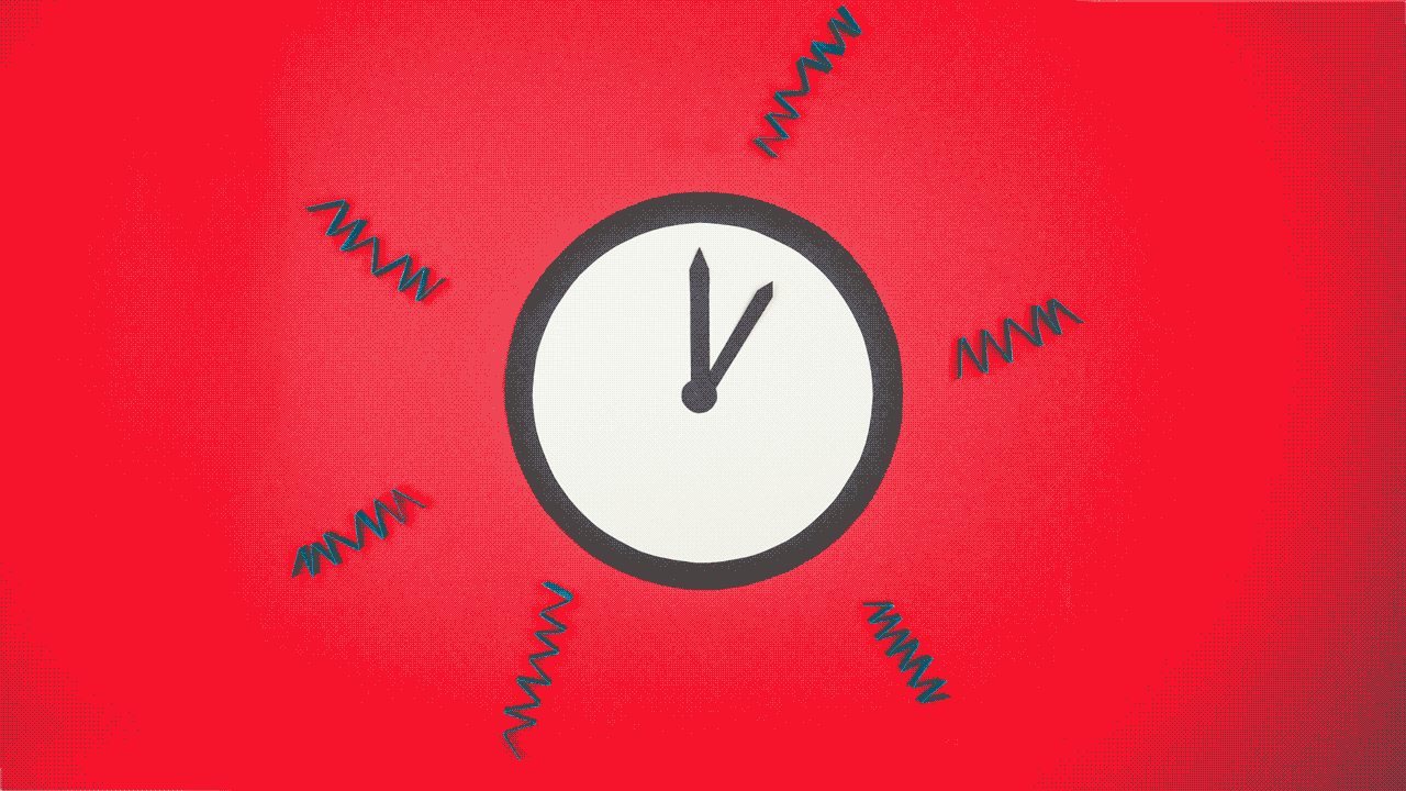 Illustration of a clock with lightning bolts