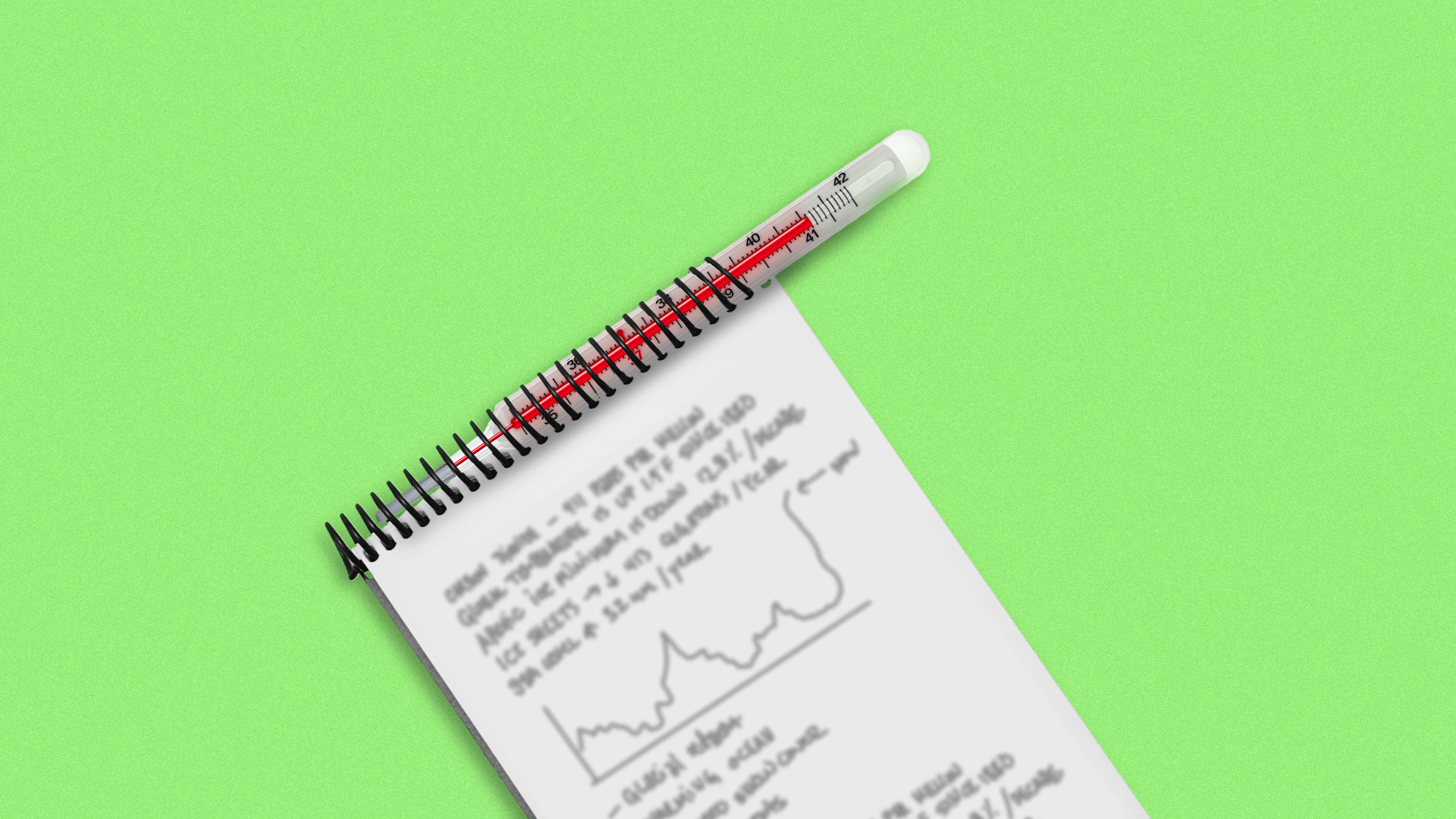 Illustration of a reporter's notebook with a thermometer in the spiral