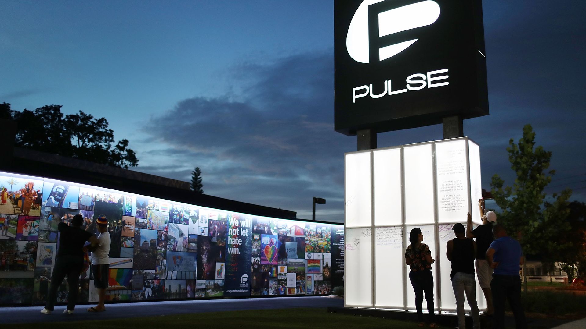 People in 2018 visiting a memorial for the 49 victims of the Pulse nightclub shooting in Orlando.