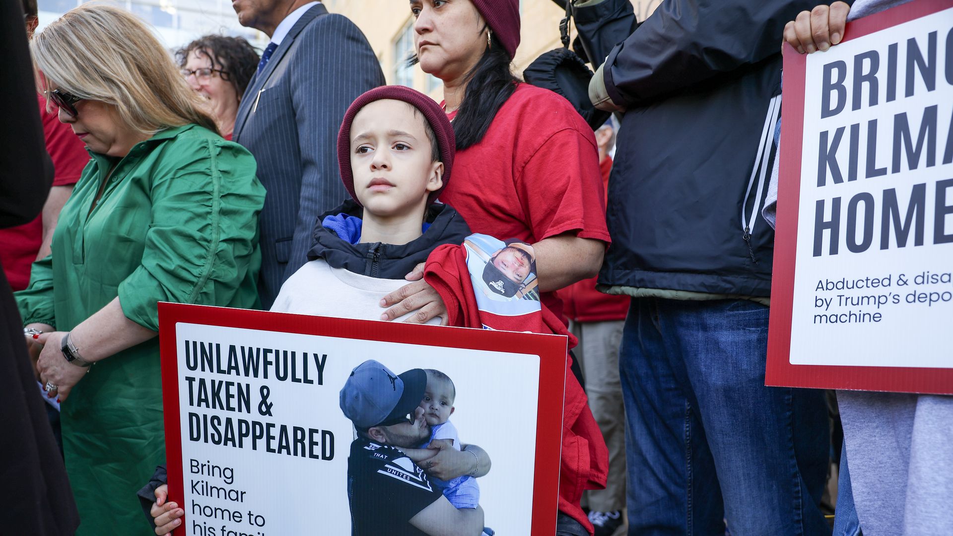 Family, friends and supporters listen to Attorney Rina Gandhi speak about Kilmar Abrego Garcia, who was mistakenly deported to El Salvador after Federal Court on April 15, 2025 in Greenbelt, Maryland. The Trump administration admits Abrego Garcia was deported accidentally, but has not yet acted on a