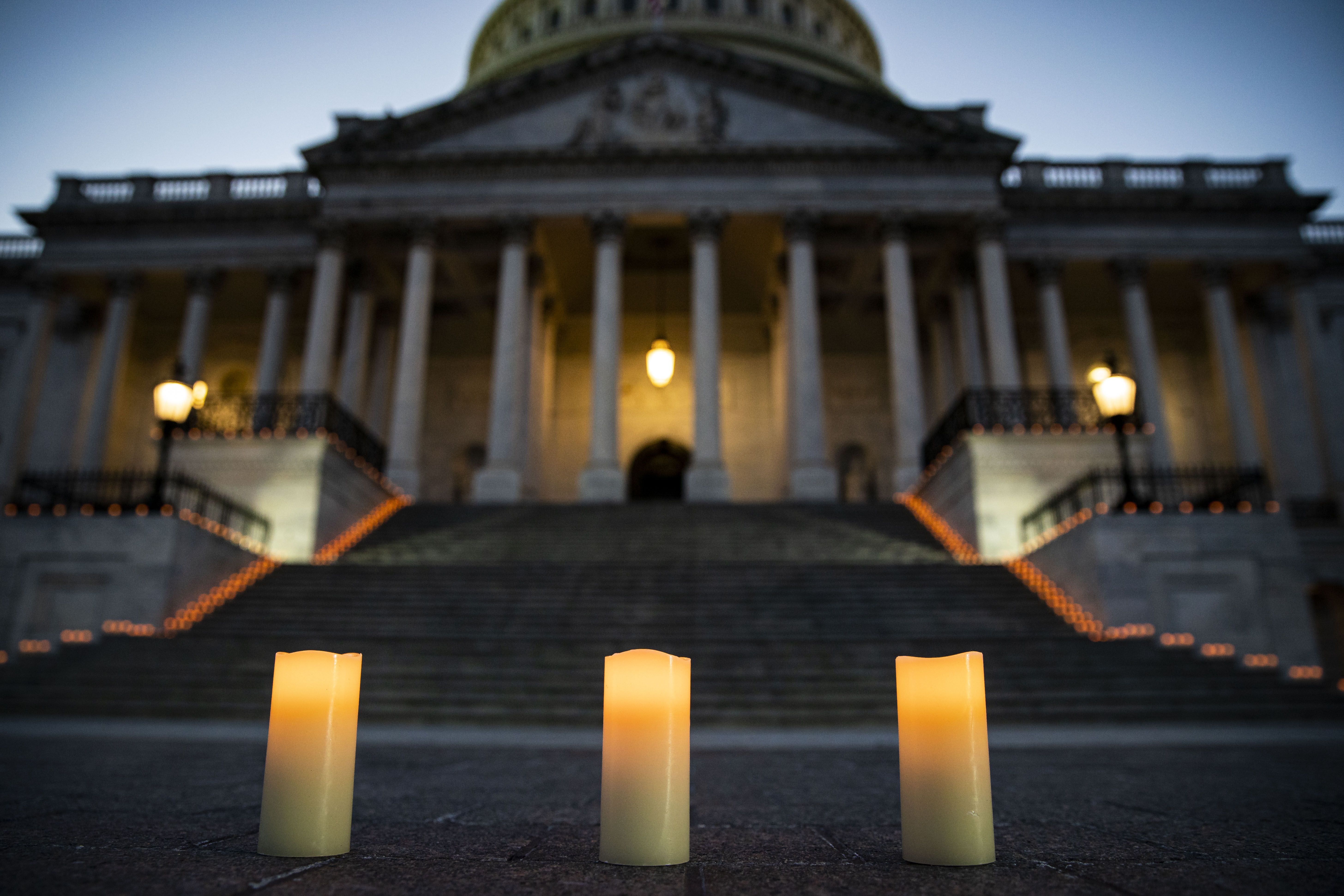 Candles outside of the Capitol on Feb. 23.