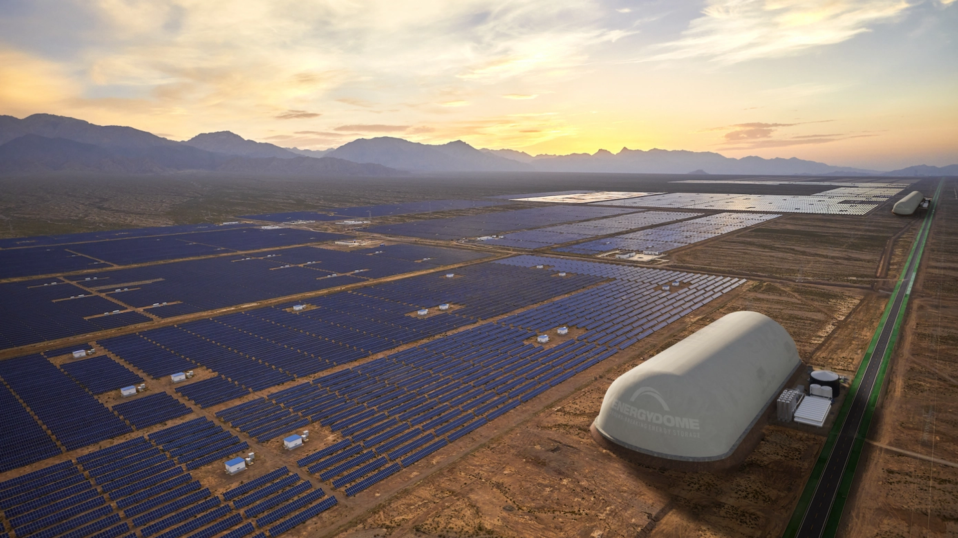 An Energy Dome energy storage project located next to a solar farm.