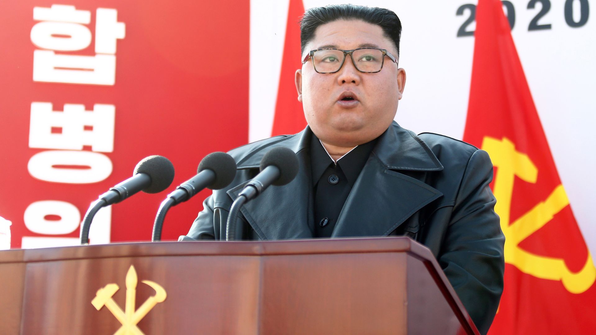 North Korean leader Kim Jong-un speaking in Pyongyang in March 2020.