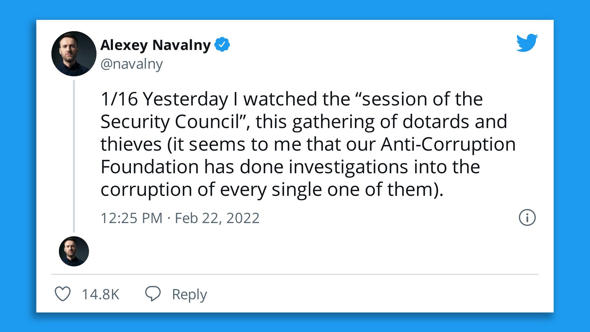 A Twitter thread shows the response given by Russian political prisoner Alexey Navalny