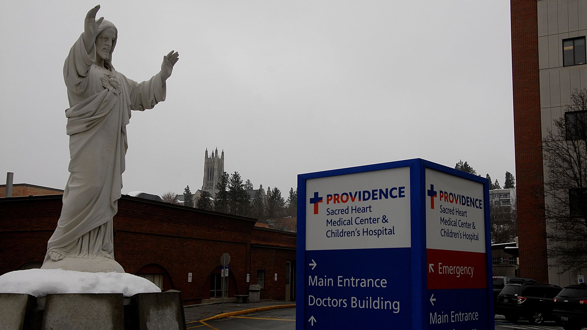 Outside the Providence Sacred Heart Medical Center in Washington.
