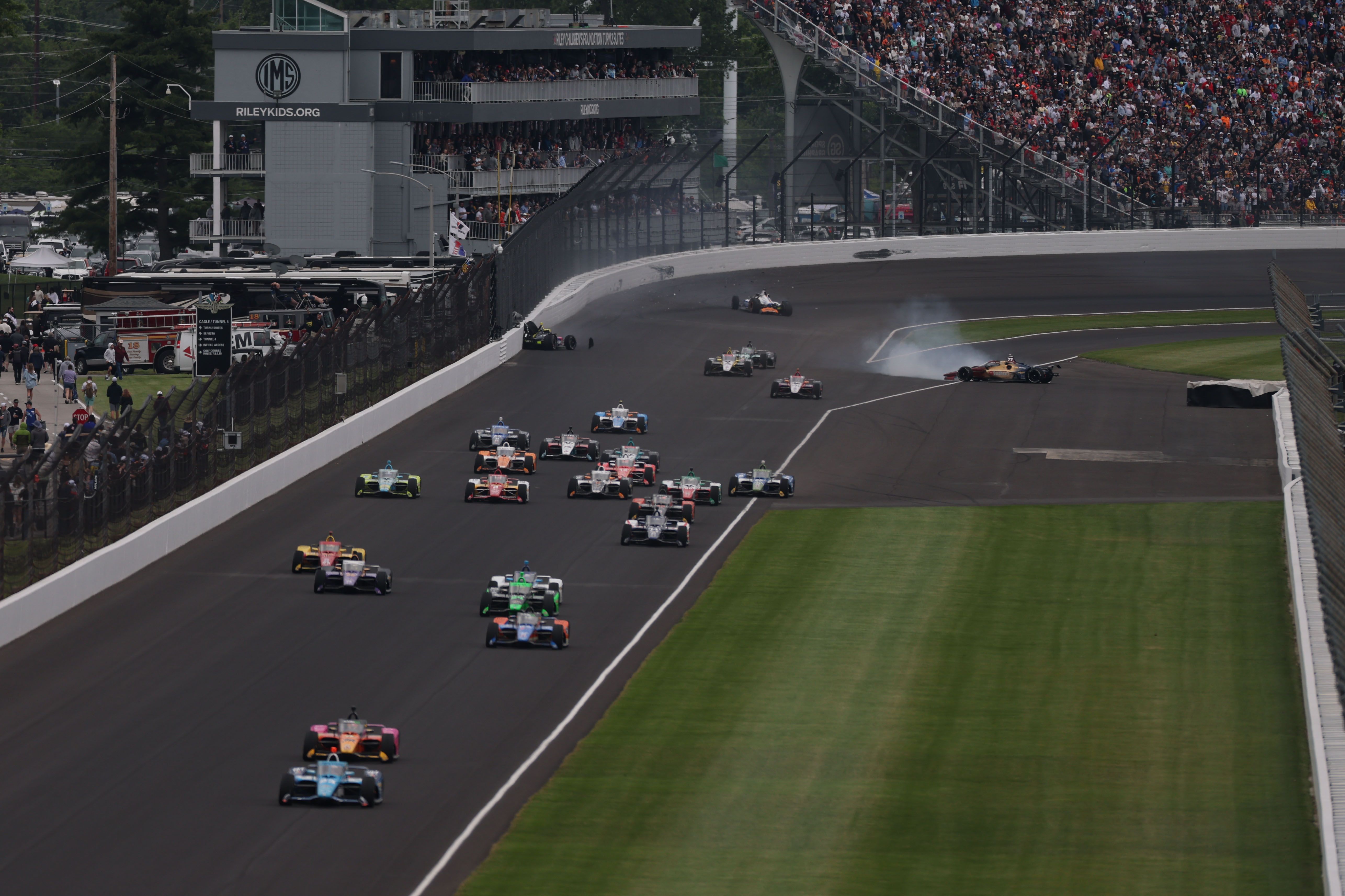 A crash on a race track