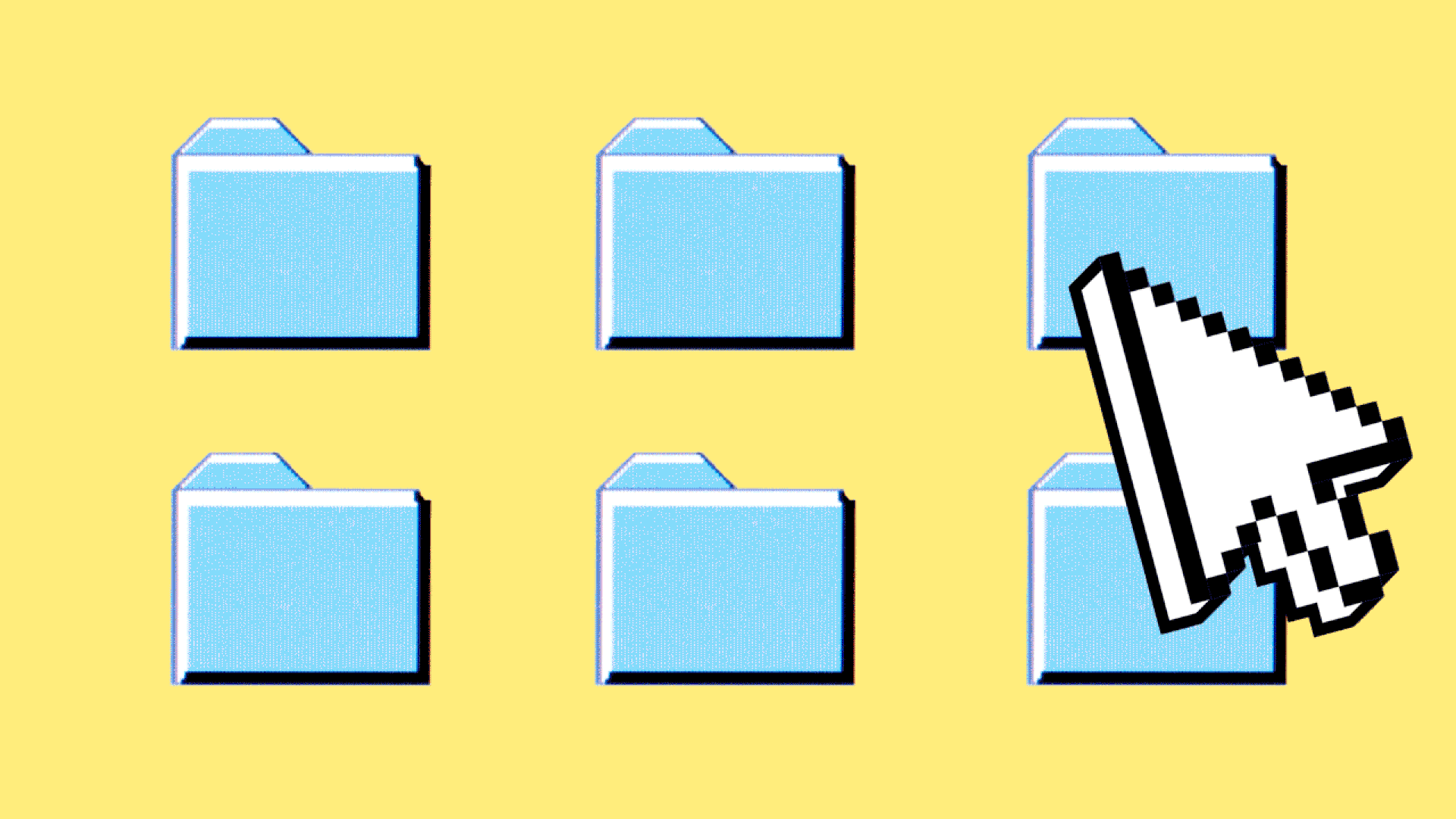 Illustration of a mouse hovering over digital folders.