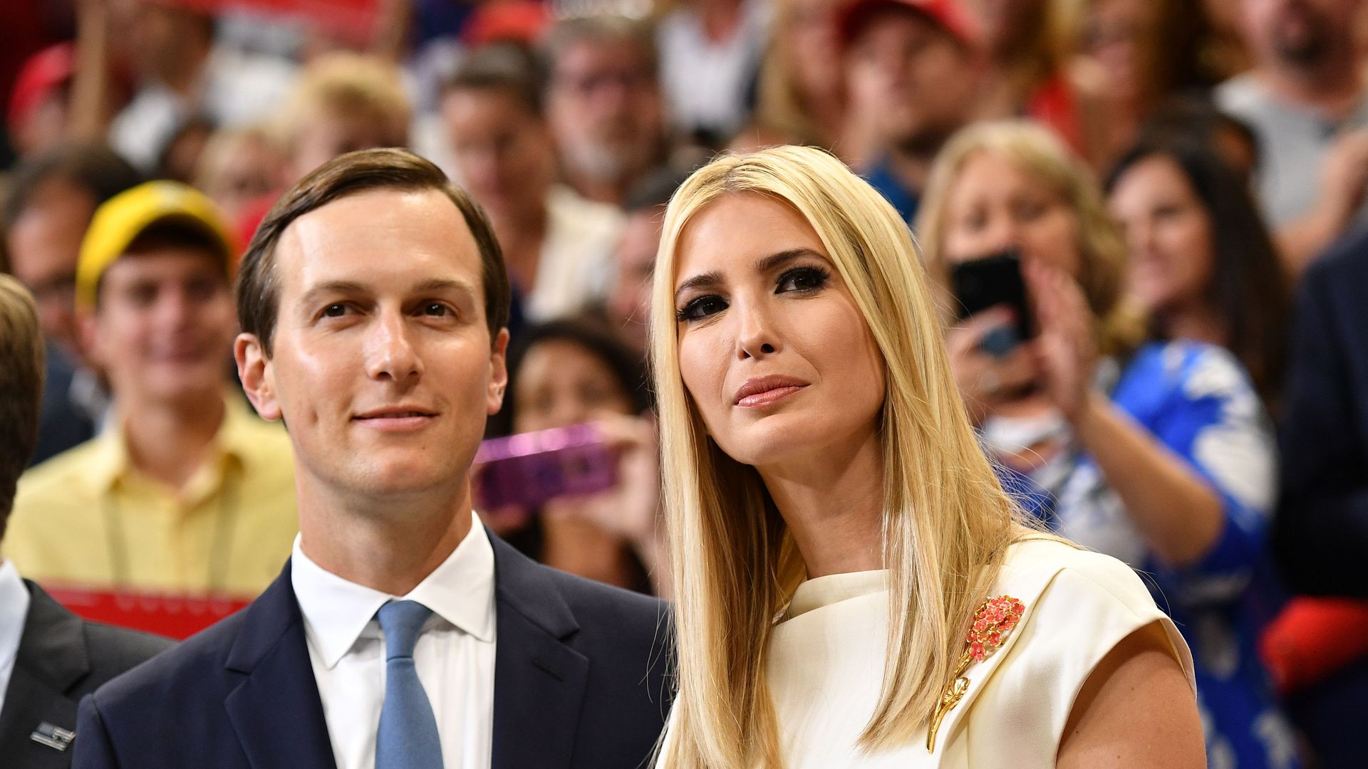 Jared Kushner (L) and Ivanka Trump arrive for the official launch of the Trump 2020 campaign.