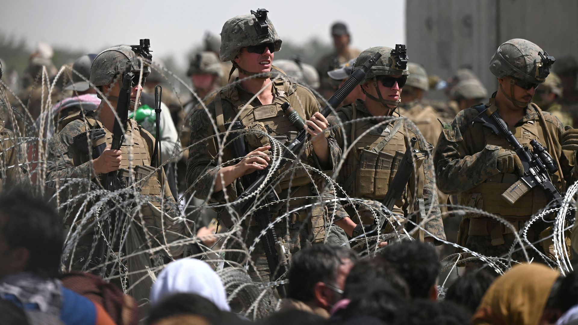 U.S. soldiers standing guard at the Hamid Karzai International Airport in Kabul, Afghanistan, on Aug. 20.