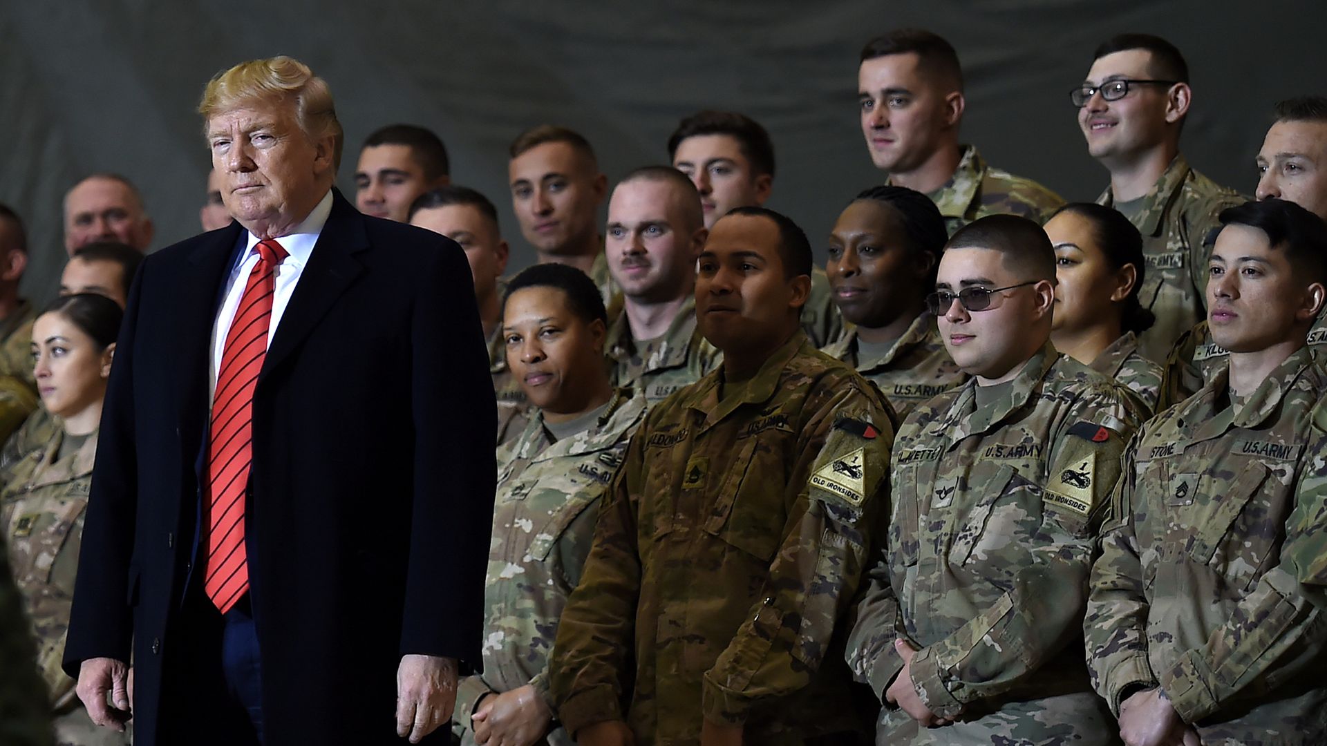 President Trump with American soldiers in Afghanistan