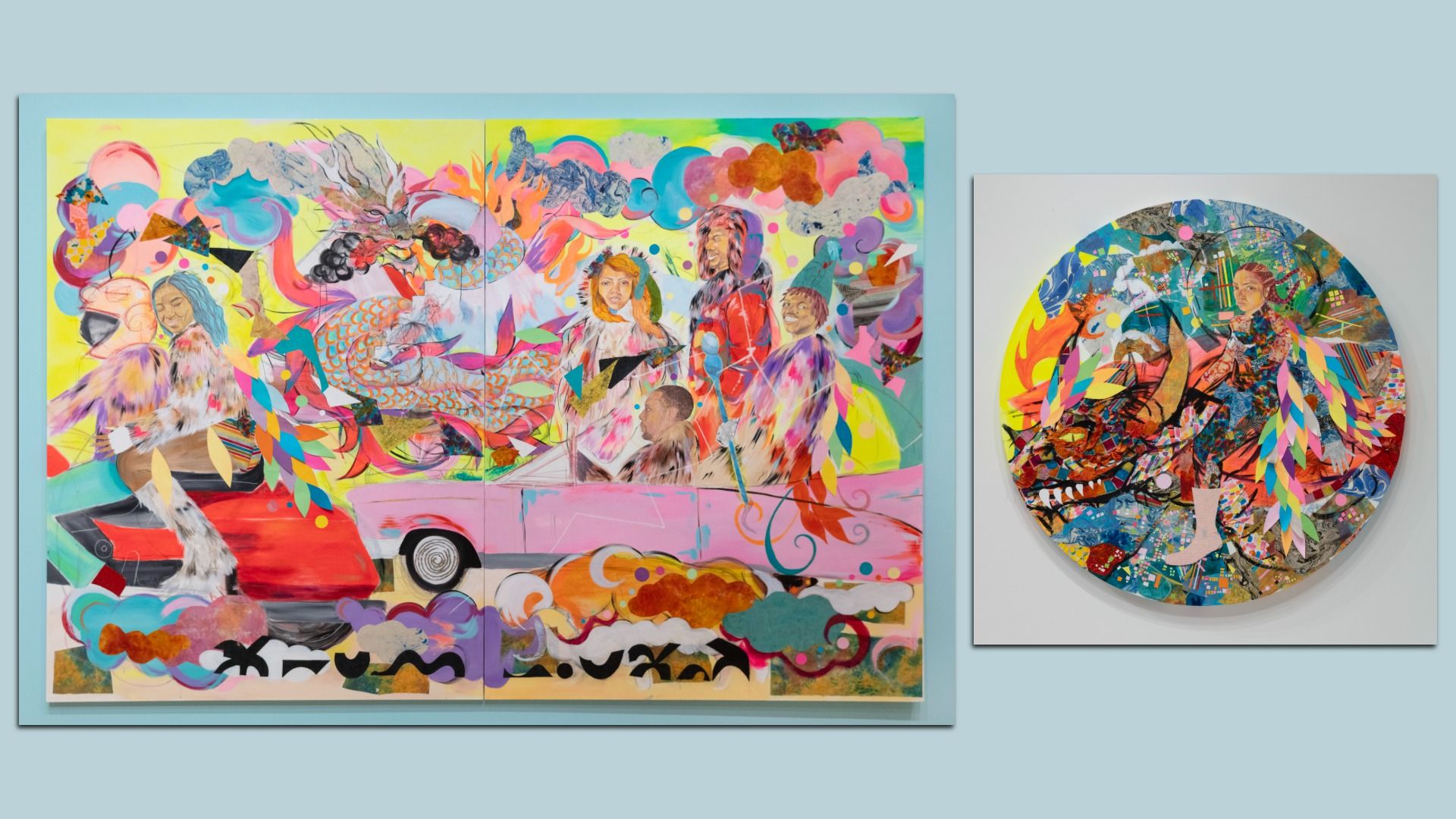 Collage-like colorful pieces of artwork