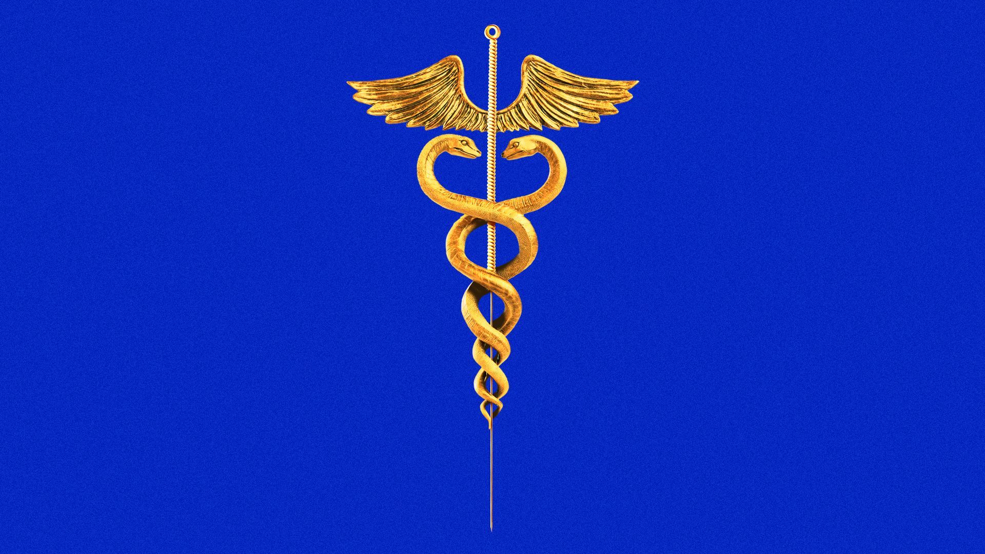 Illustration of an acupuncture needle in the shape of a caduceus 