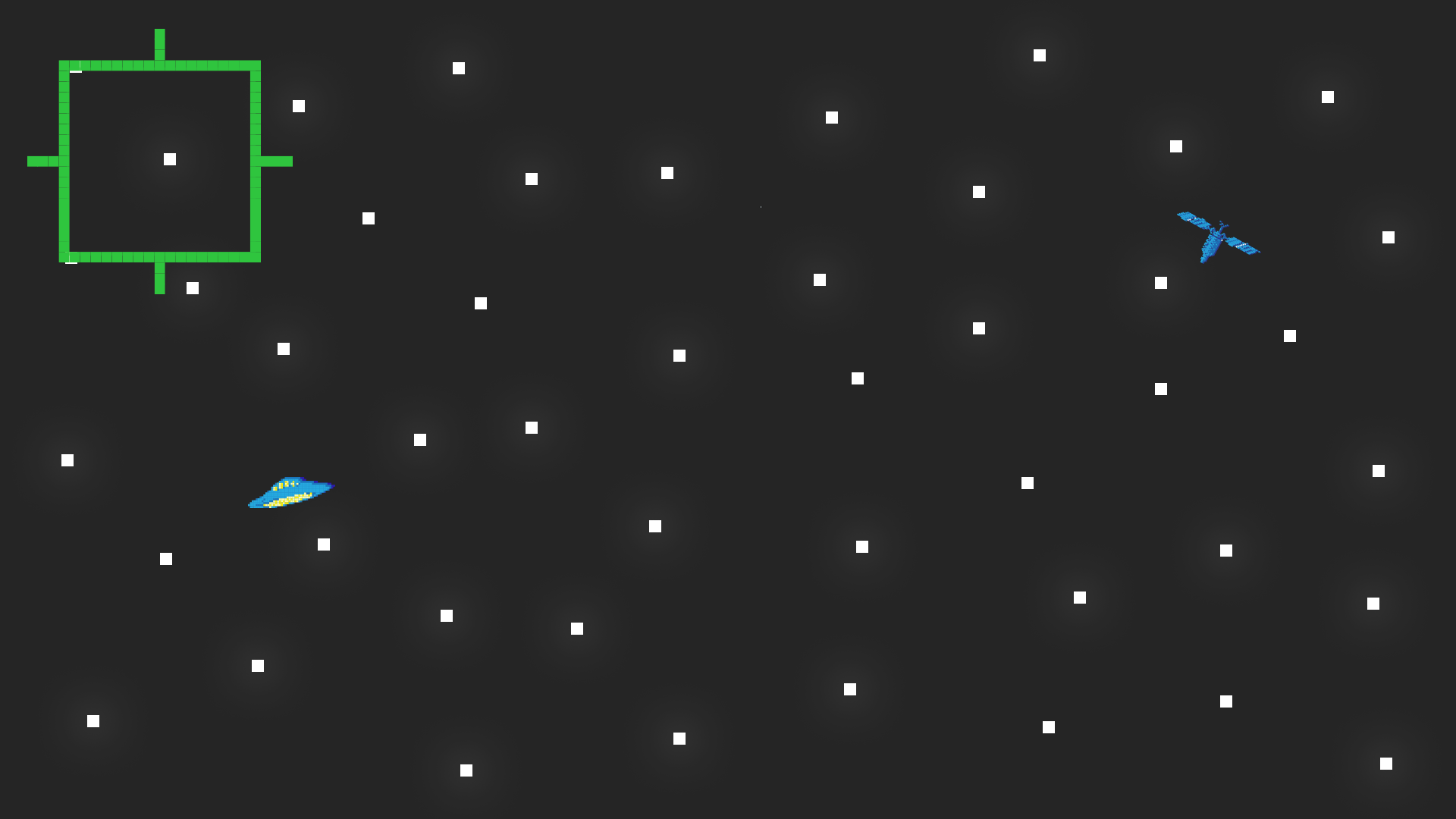 A reticle focusing on a spacecraft and a satellite.