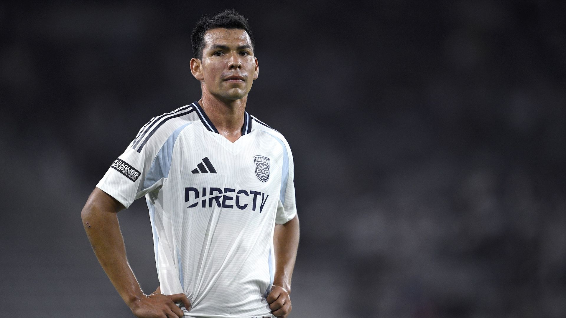 San Diego FC's Hirving "Chucky" Lozano looks on during a game at Snapdragon Stadium.