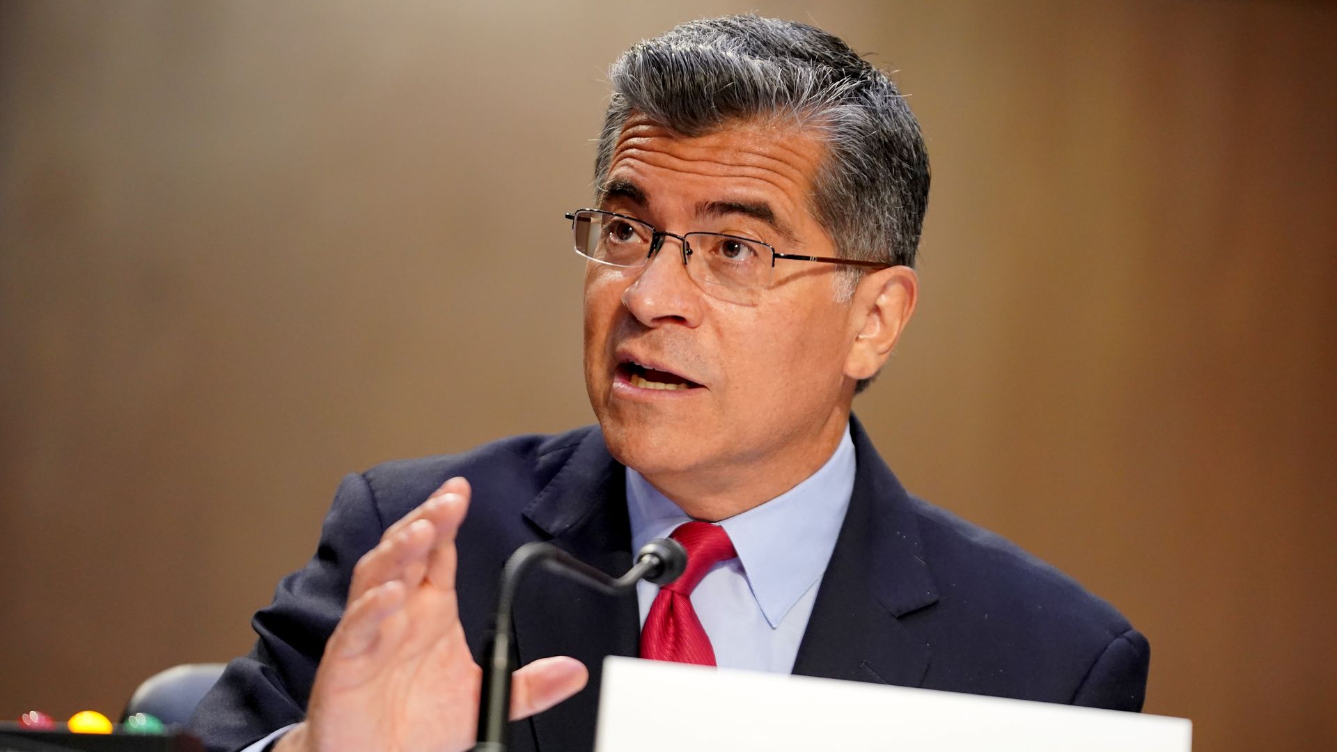 Xavier Becerra speaks at a congressional hearing.